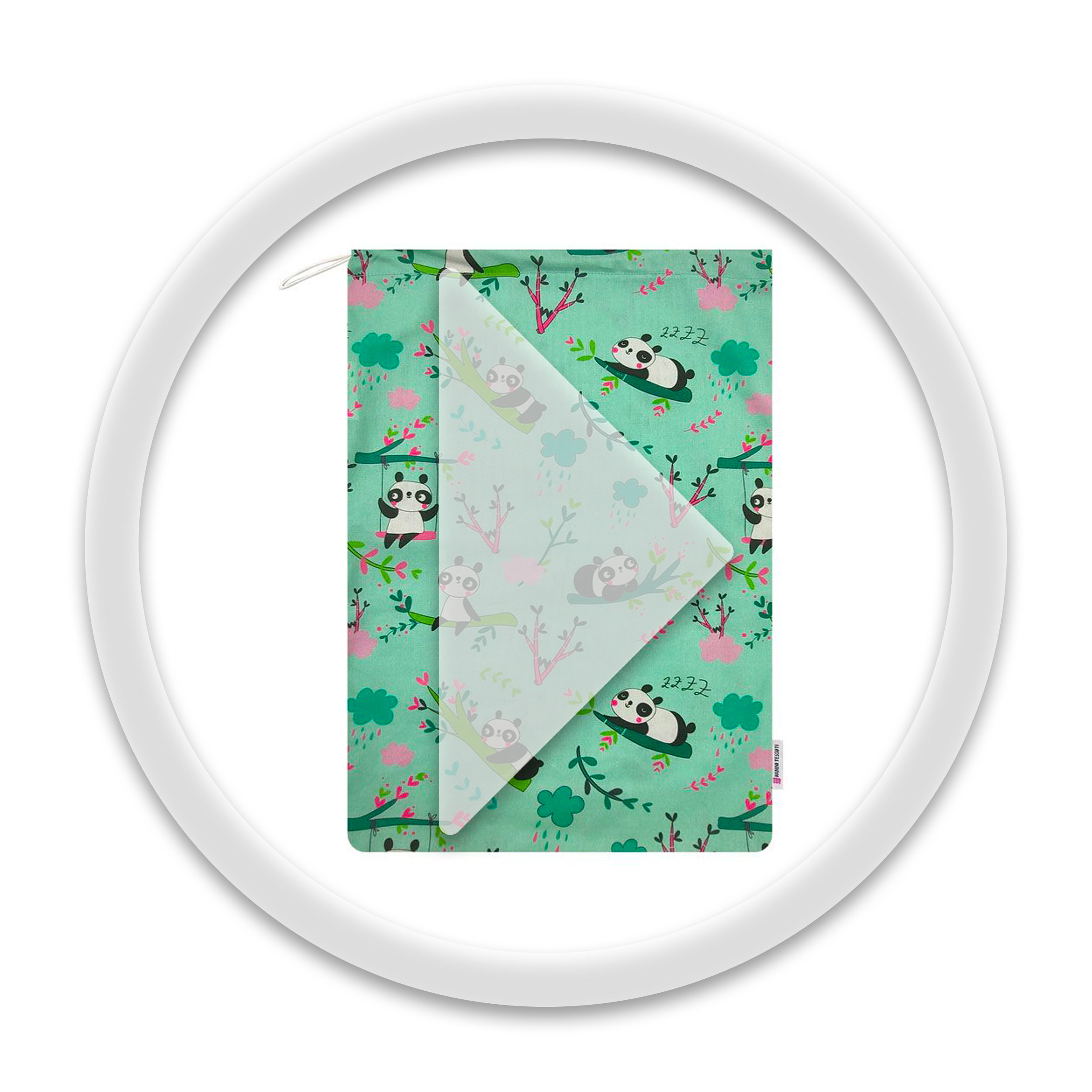Sac à langer Kindergarten Panda Mint Green Background - Panini Fabrics Image