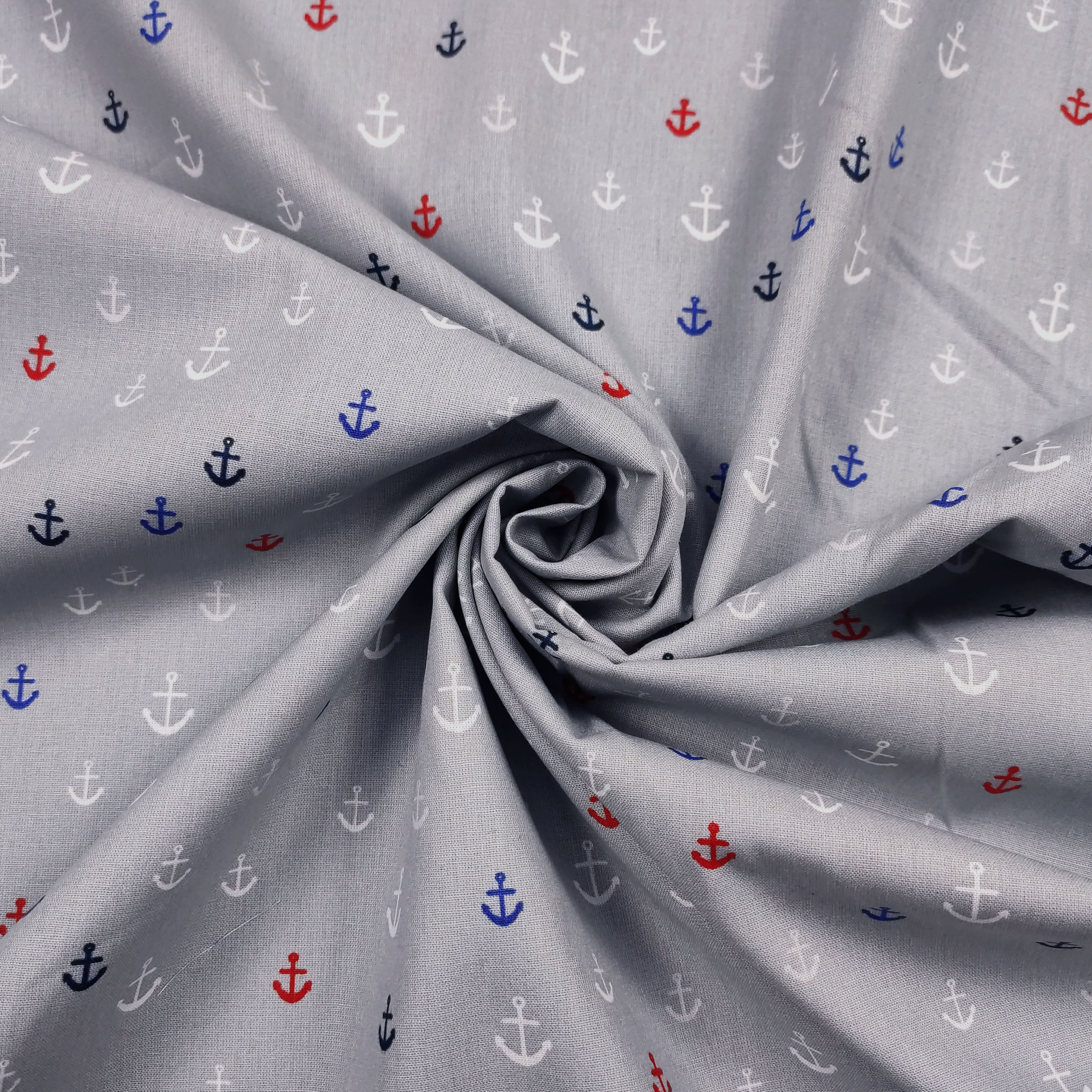 Mini Anchors Grey Cotton Poplin  Image