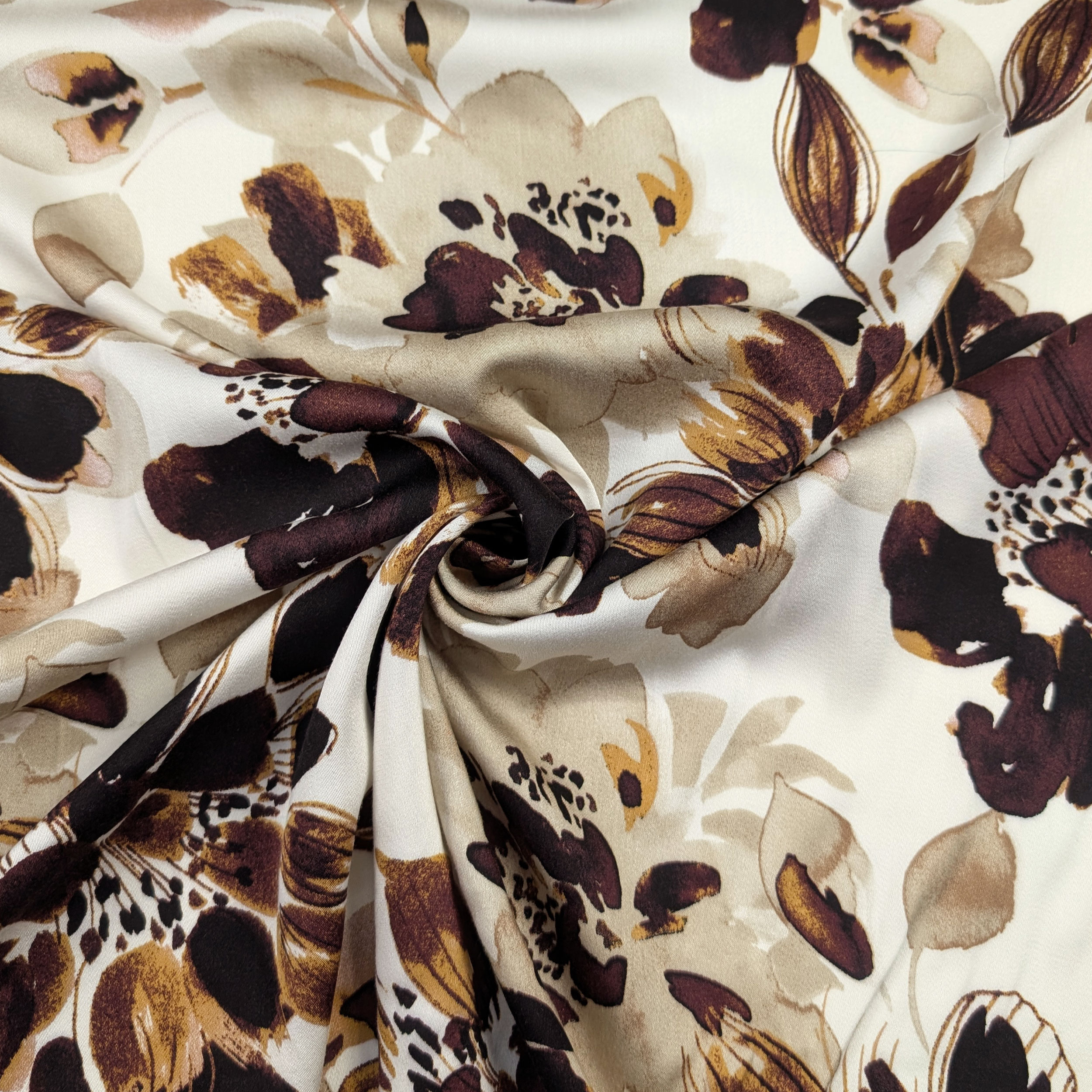 Viscose Fantasy Flowers Leaves Brown Tones Image