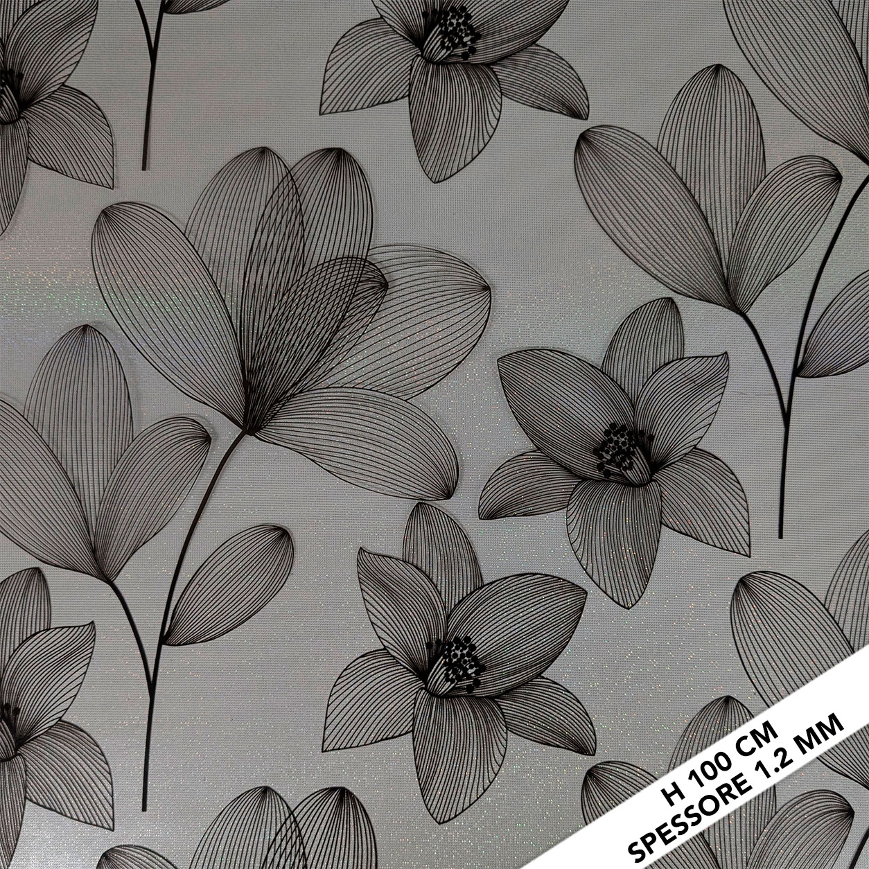 Smoked Black Plasticised Flower Outline Table Cover with Glitter Image