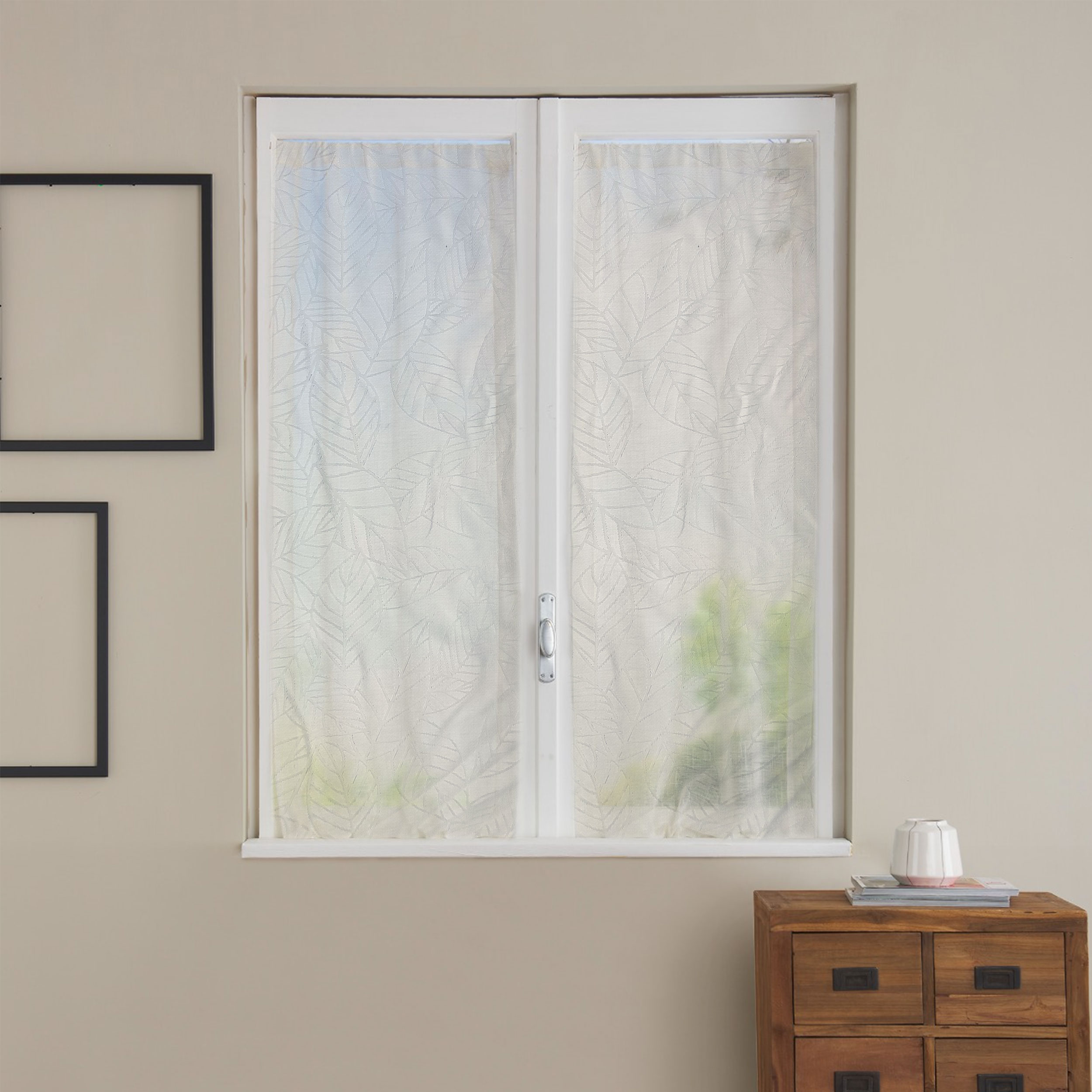 Tissu de rideau naturel avec feuilles Devoré
