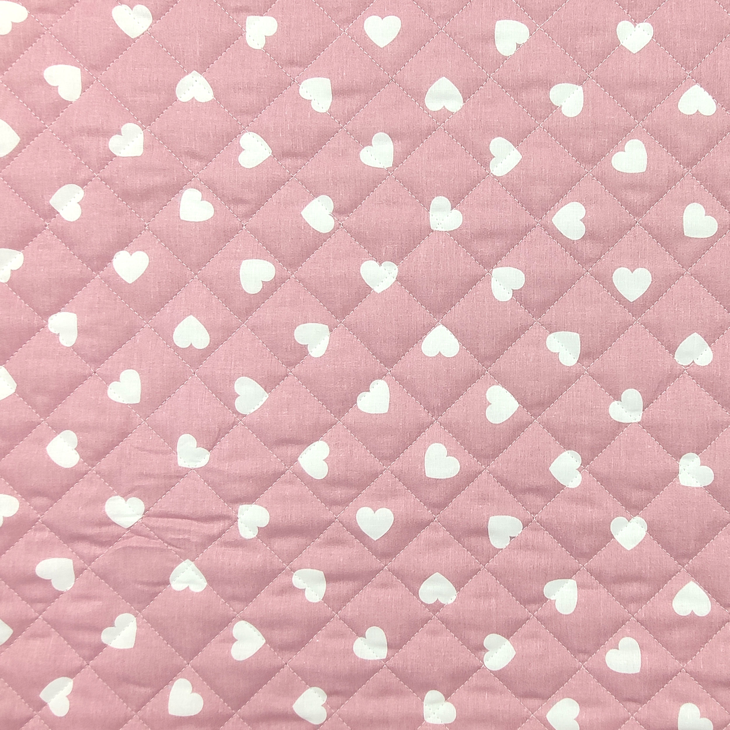 White Hearts Quilted Cotton - Pink Image