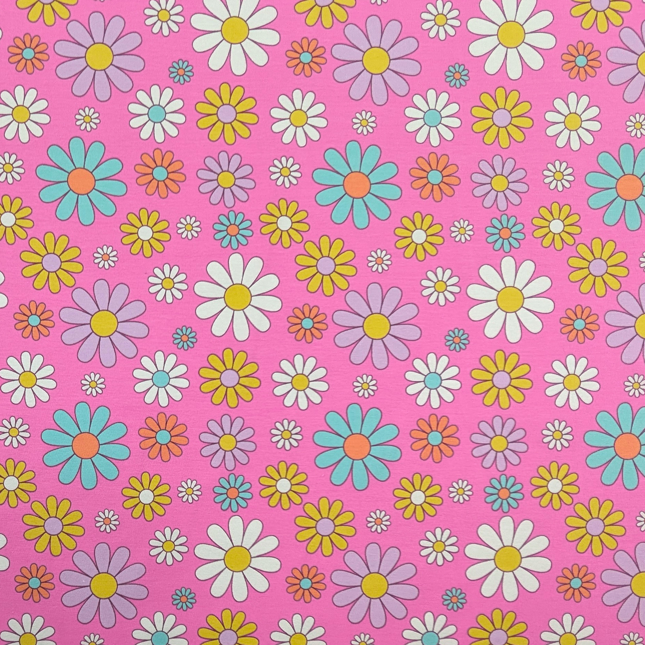 Pink-background cotton jersey with daisies Image