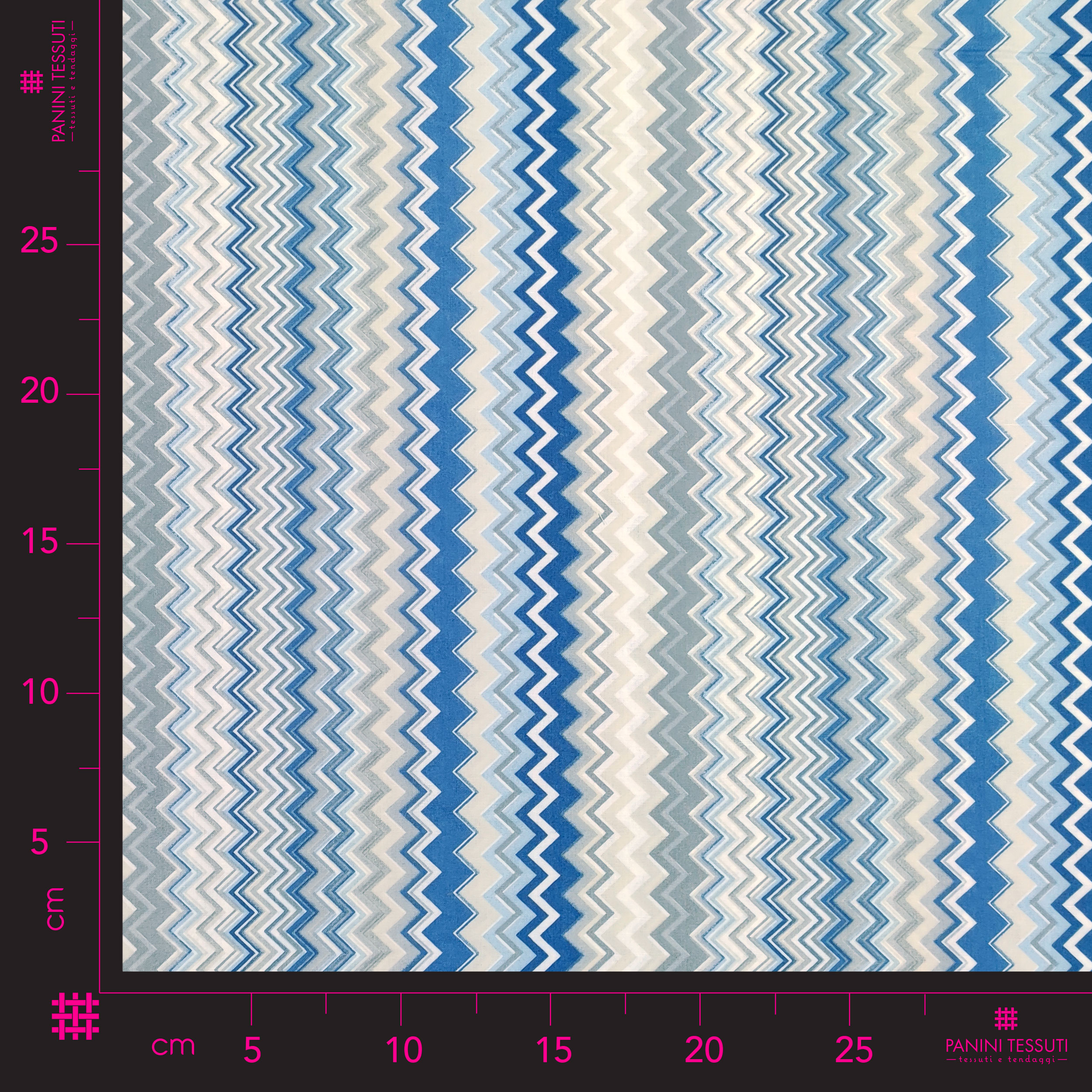 Tessuto di Cotone Zig Zag Multicolor Toni del Blu