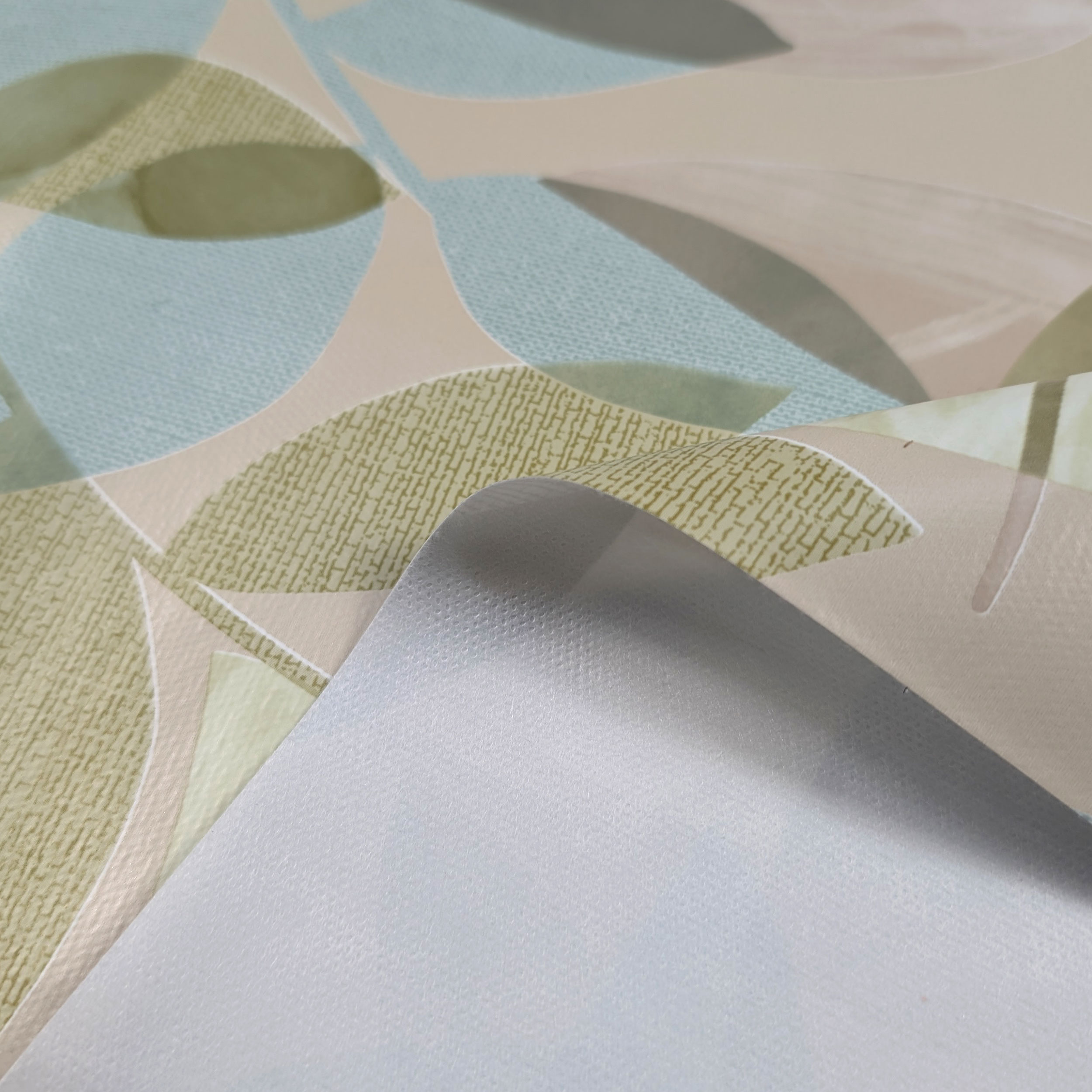 Fabric for Plastic-coated Tablecloth Green and Blue Leaves Image
