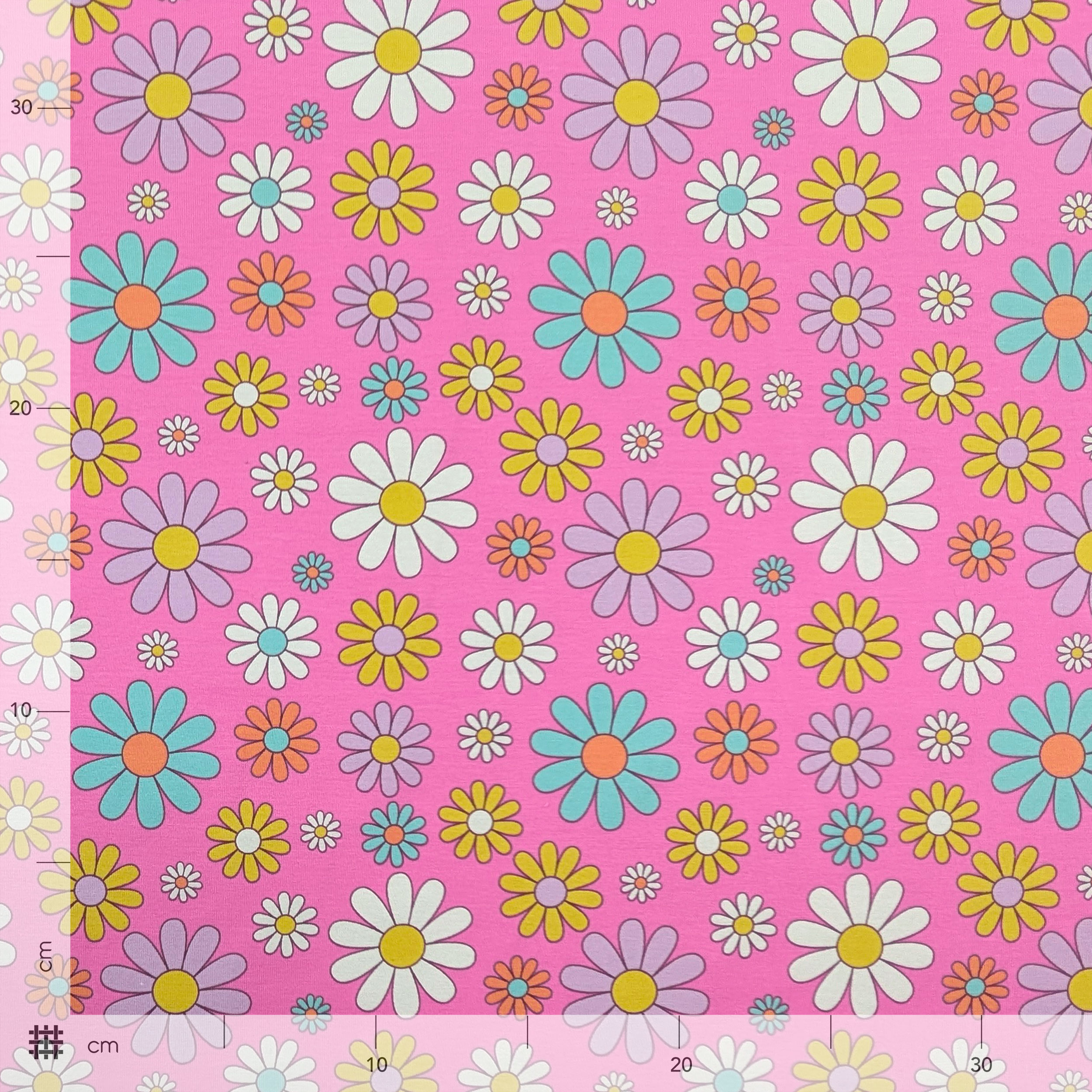 Pink-background cotton jersey with daisies Image