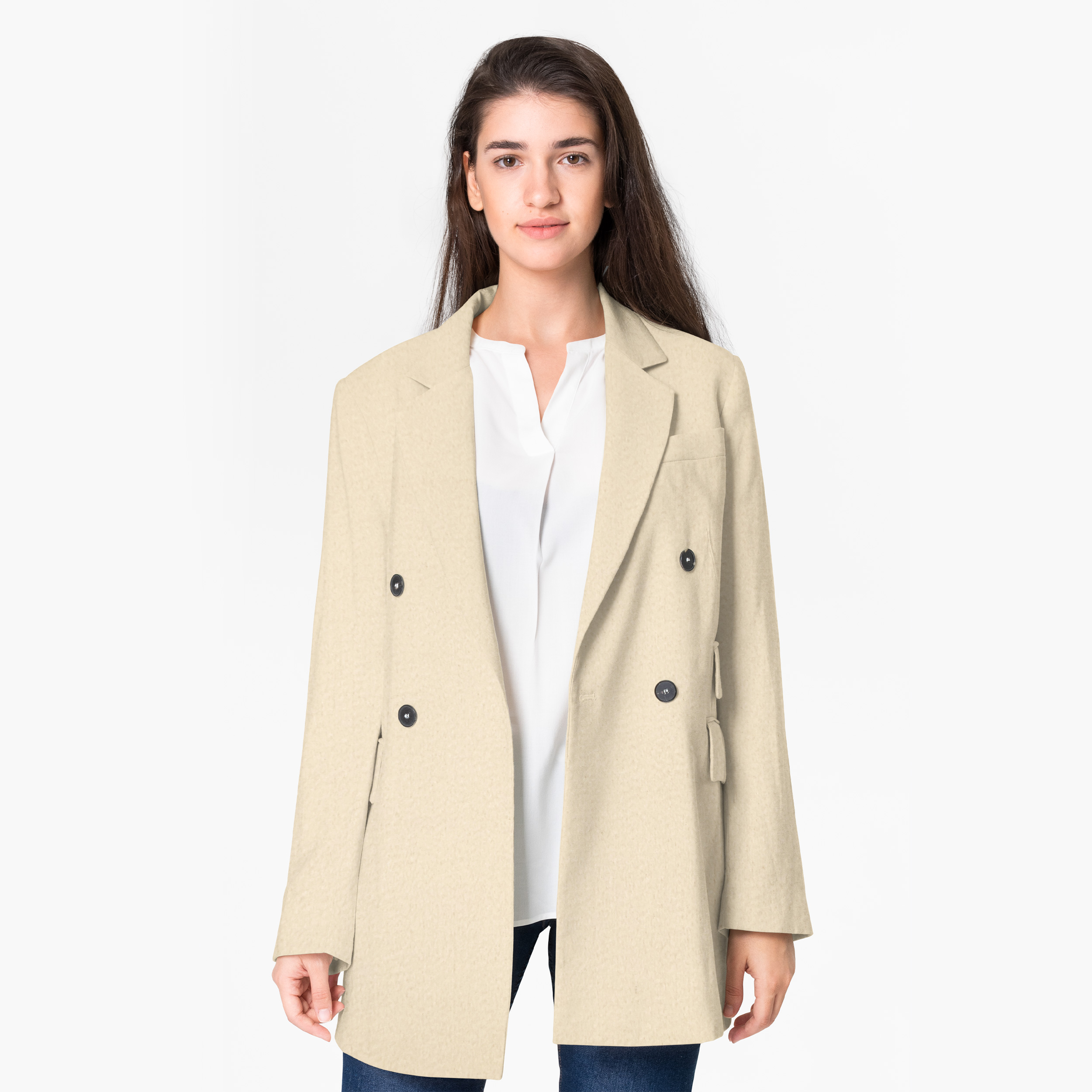 Tissu pour manteau Crème Couleur unie Image