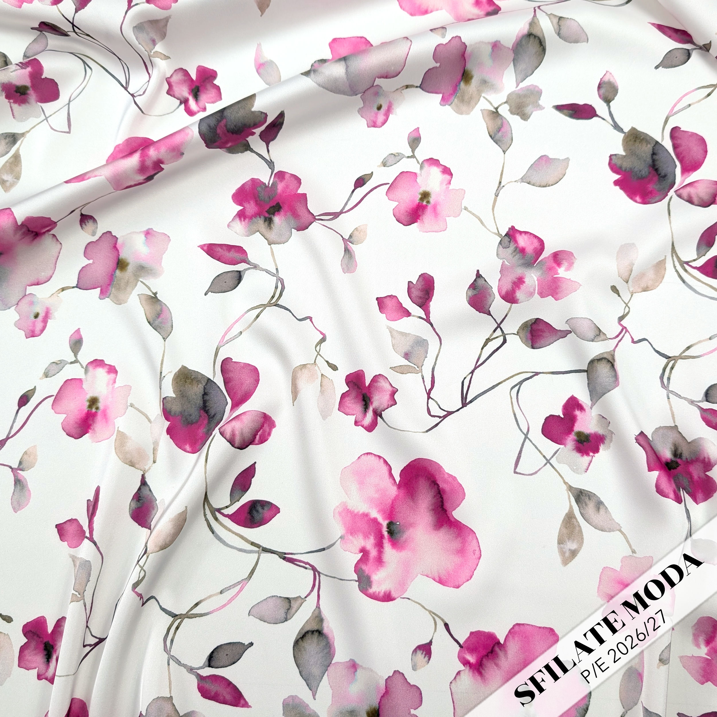 Ensemble de satin haut Mode Aquarelle Fleurs Fuxia Image