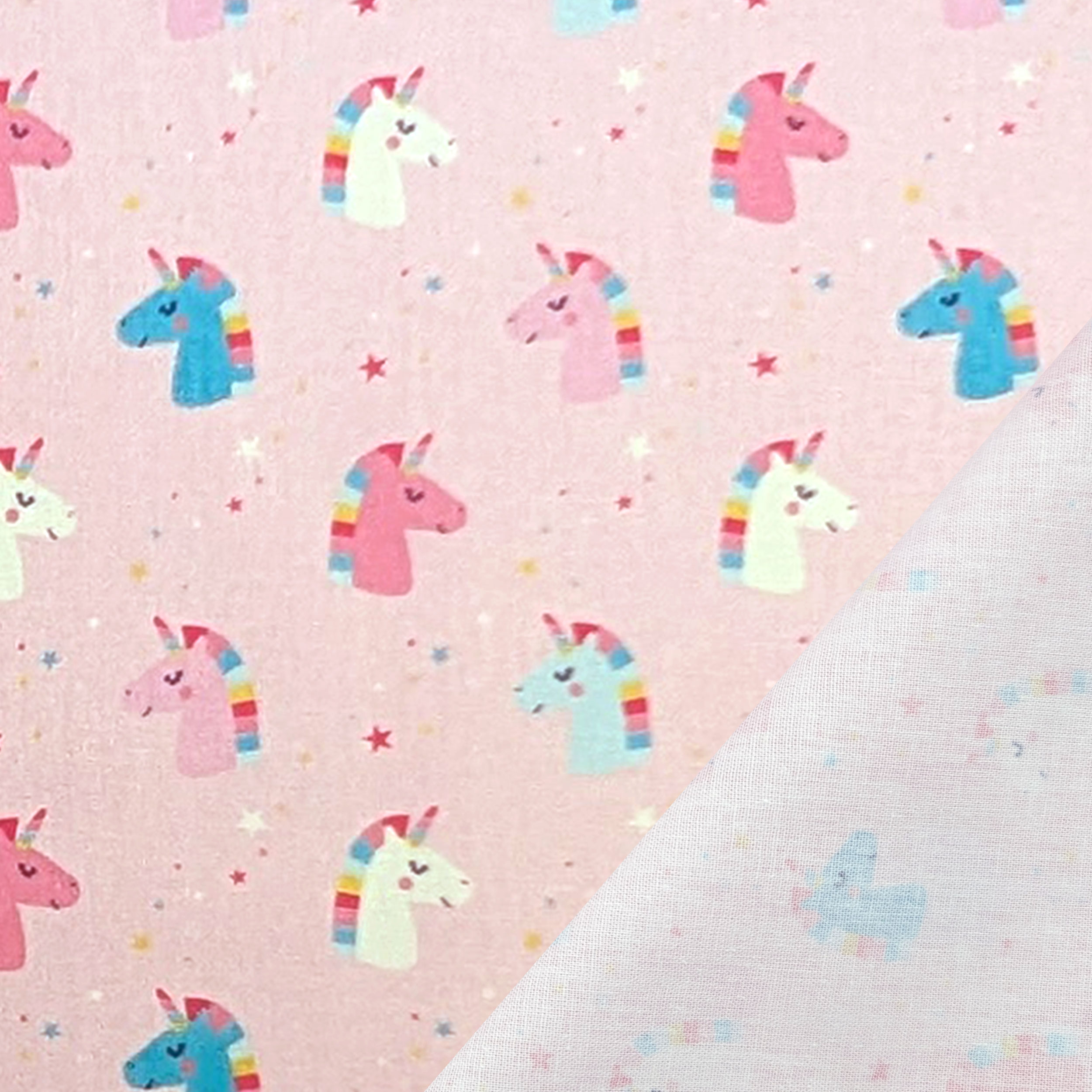 Cotton Poplin Unicorns Pink Background