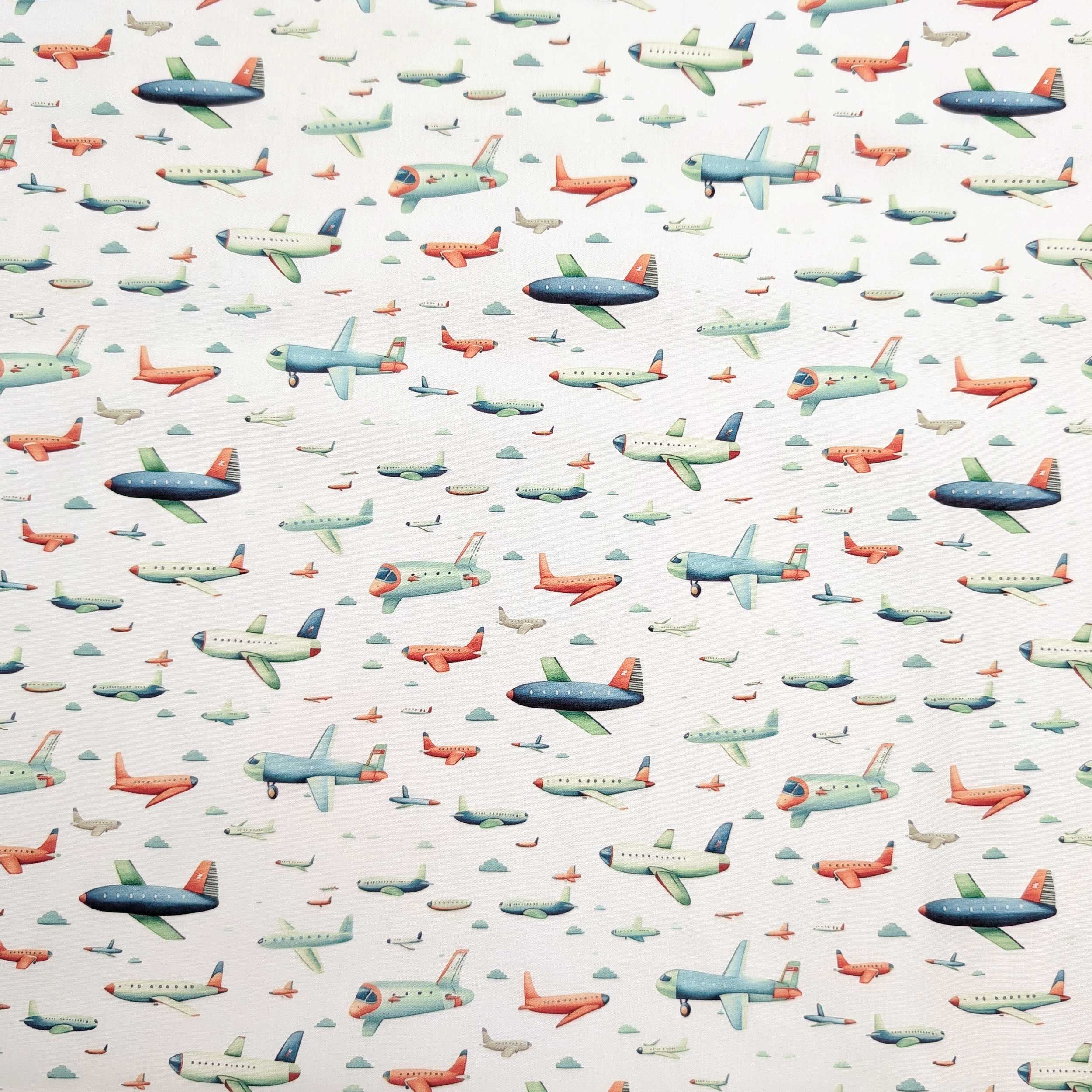 Poplin Cotton Aeroplanes White Background Image