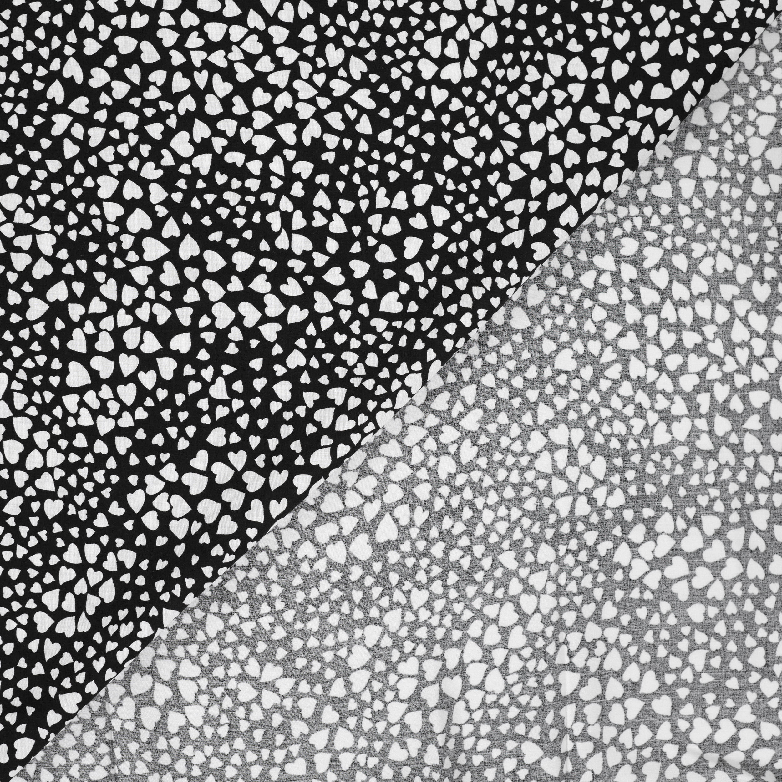Viscose Poplin White Hearts Black Background Image
