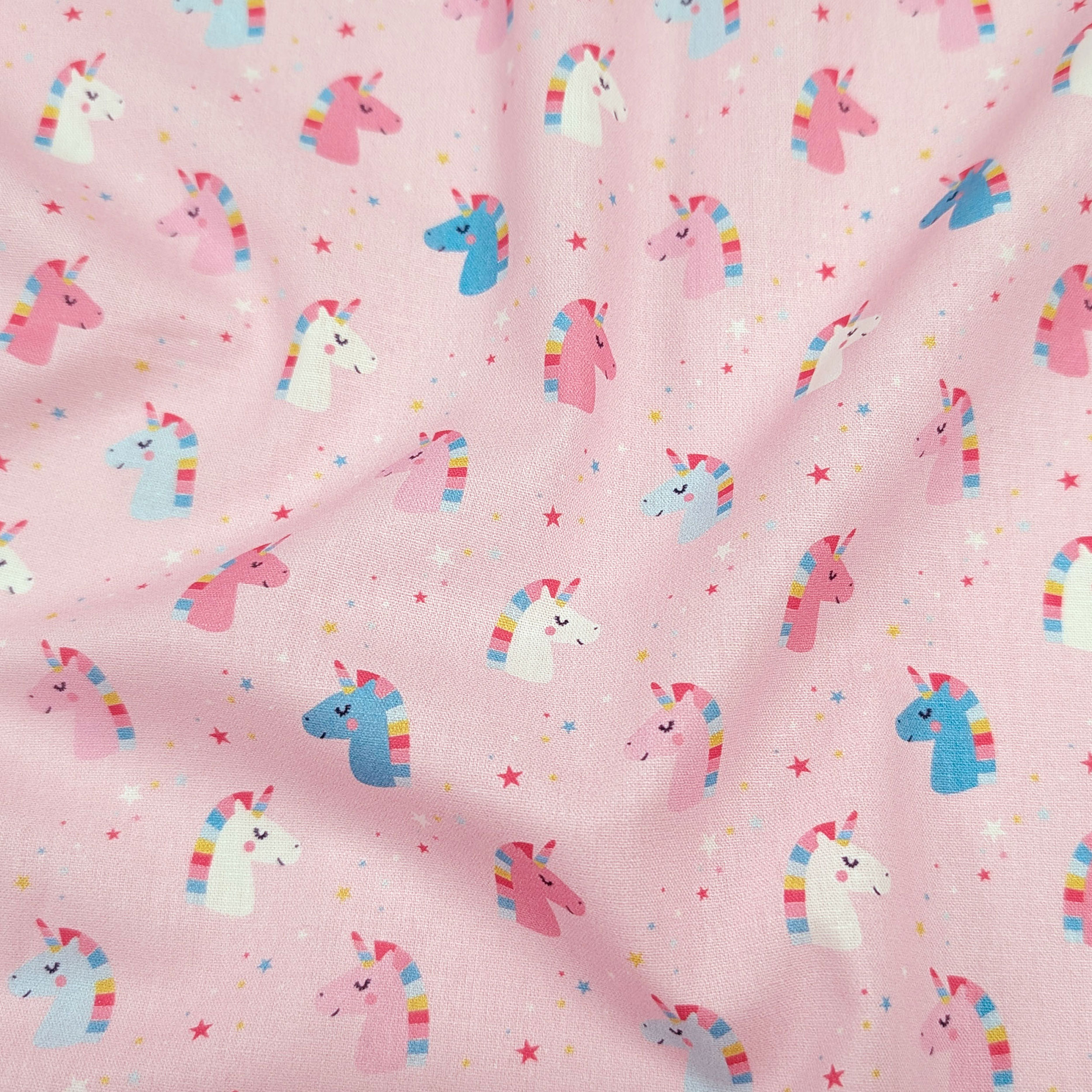 Cotton Poplin Unicorns Pink Background