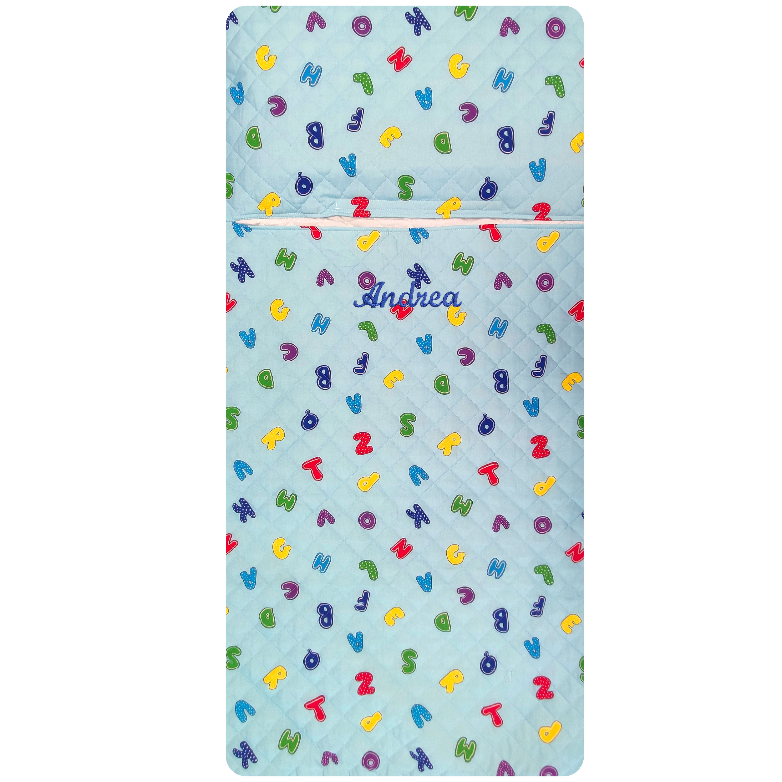 Alphabet Sac de couchage Fond bleu clair
