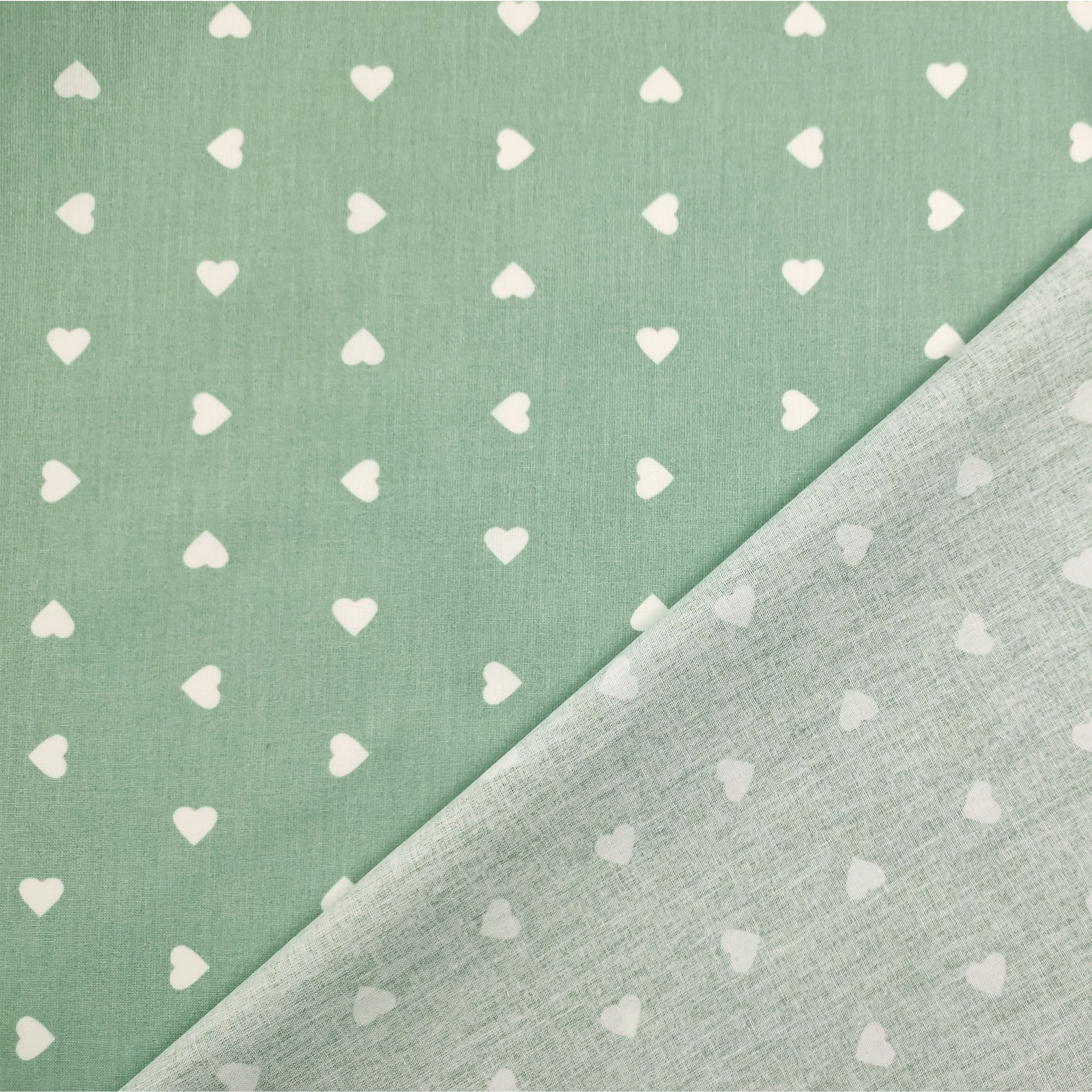 Cutout Cotton White Hearts Marine Green Coloured Background 50x140 cm Image