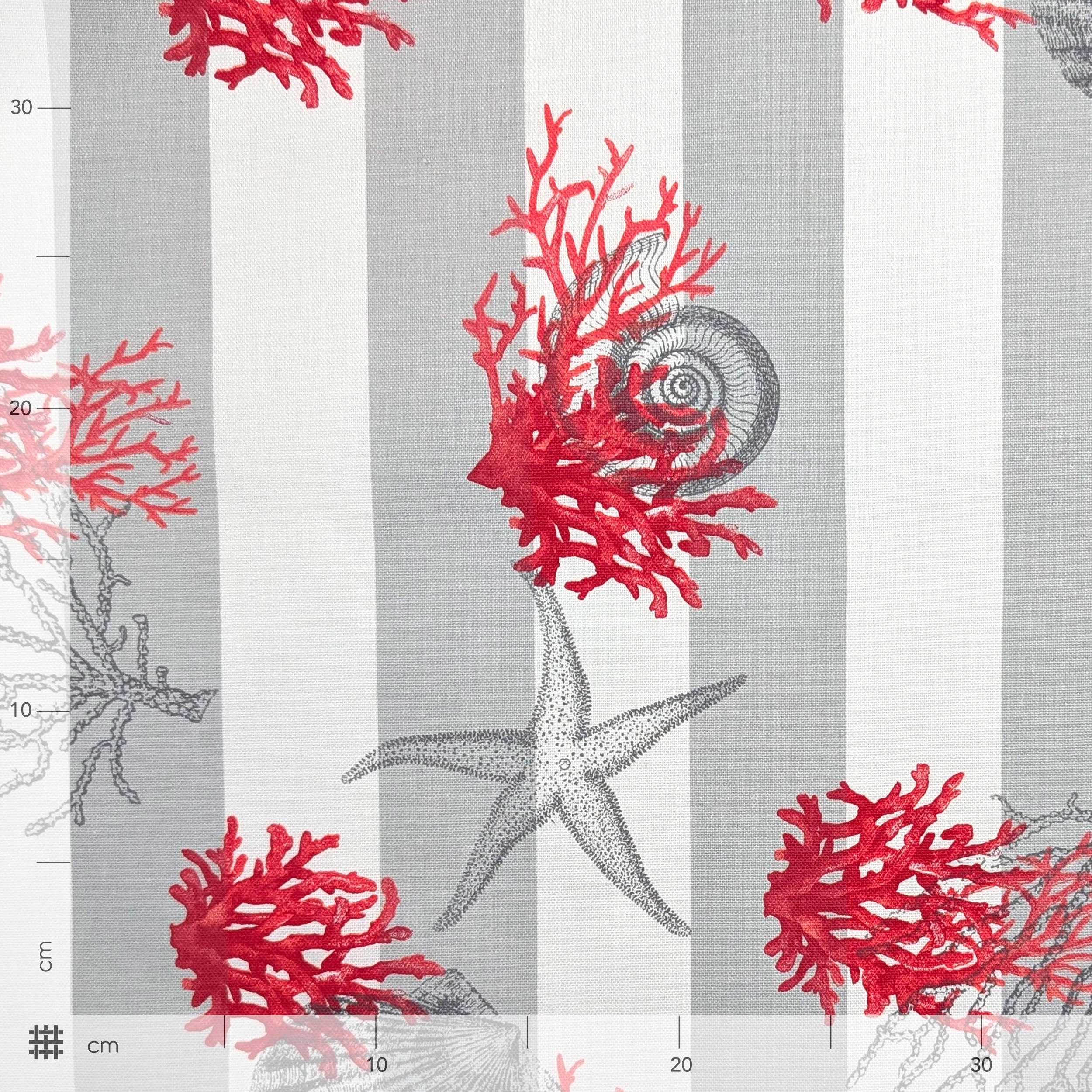 Panama Fabric White Grey Stripes Red Shells Image