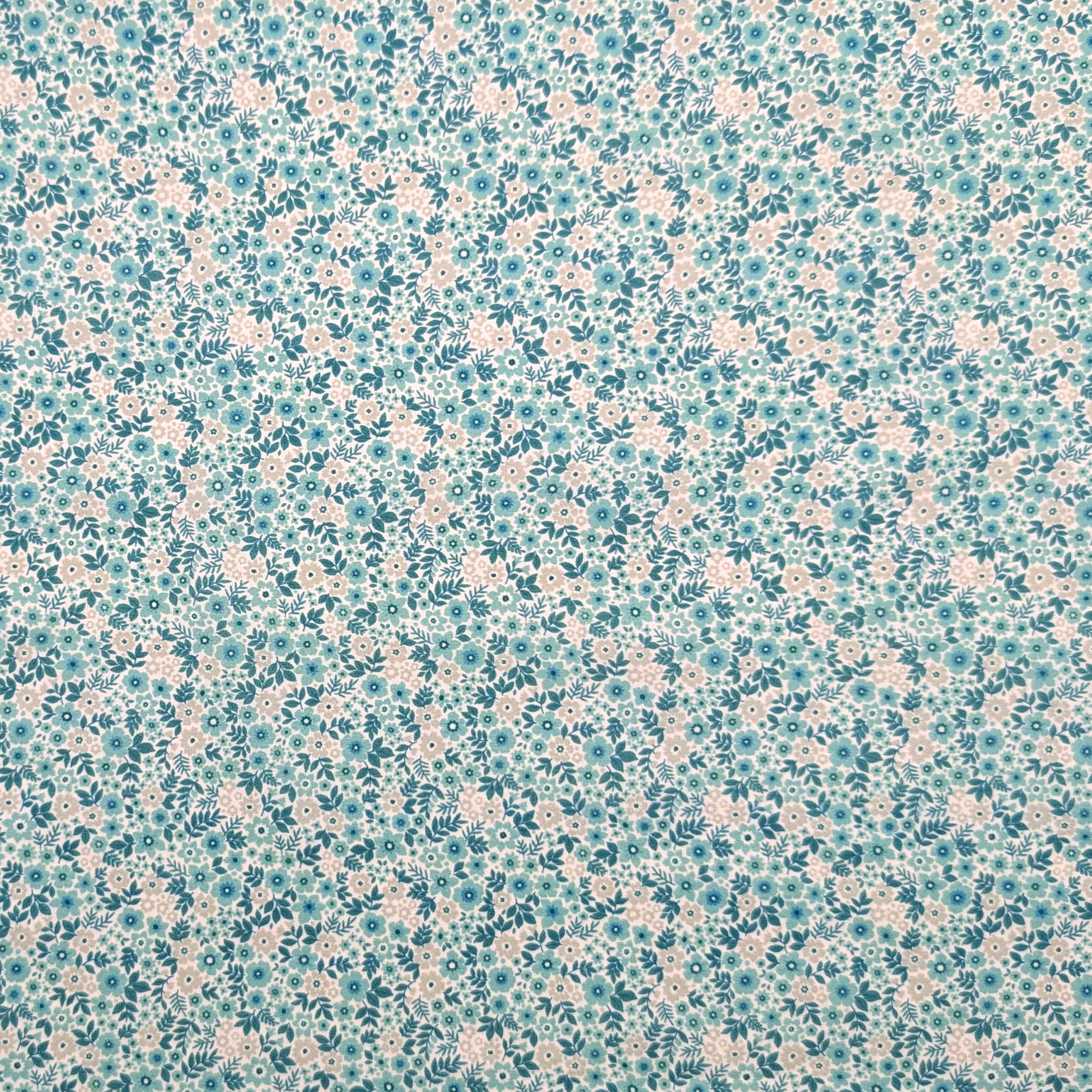 Percale Cotton with Small Flowers in Aquamarine Green Image