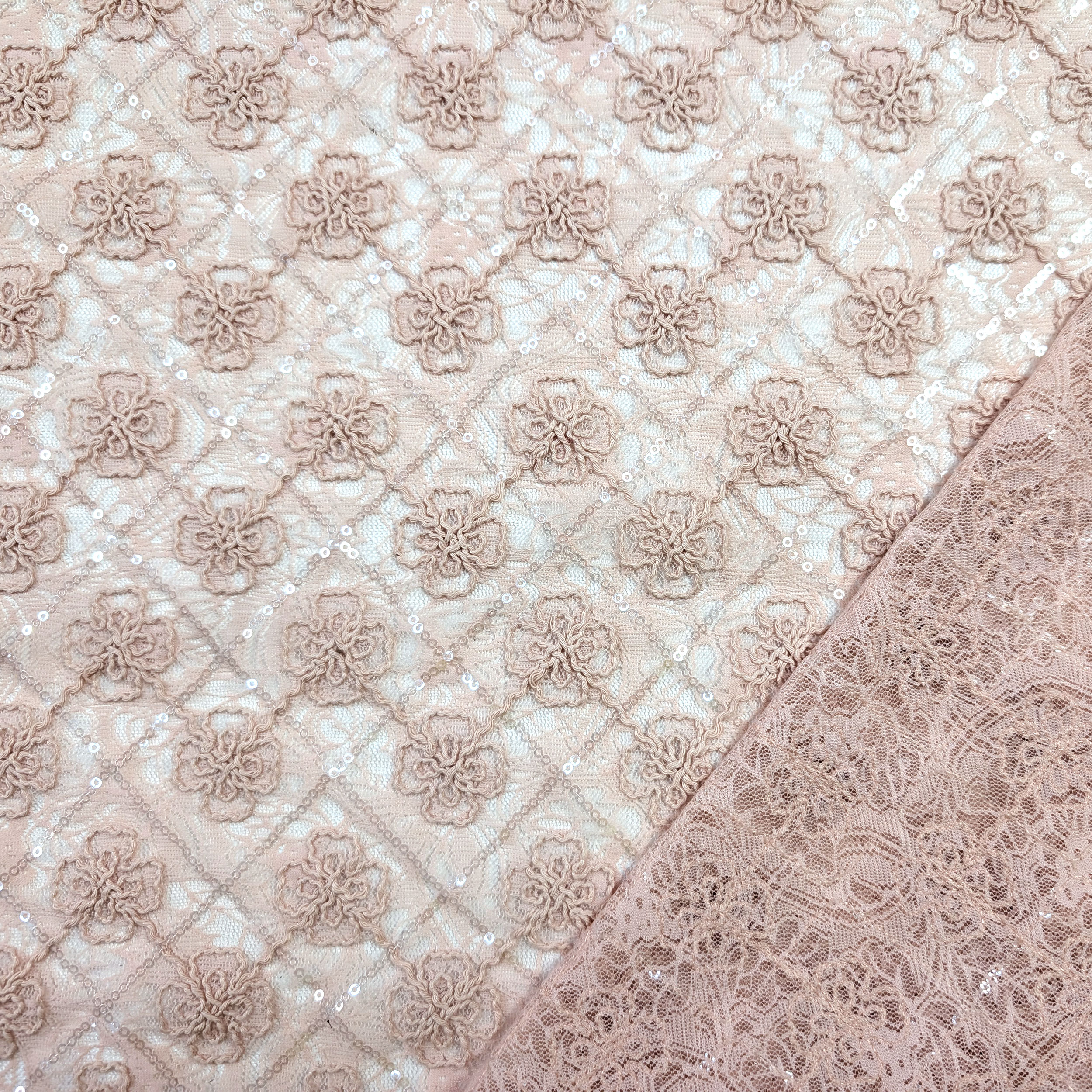 Bi-elastic Lace Embroidered Flowers and Powdery Sequins Image
