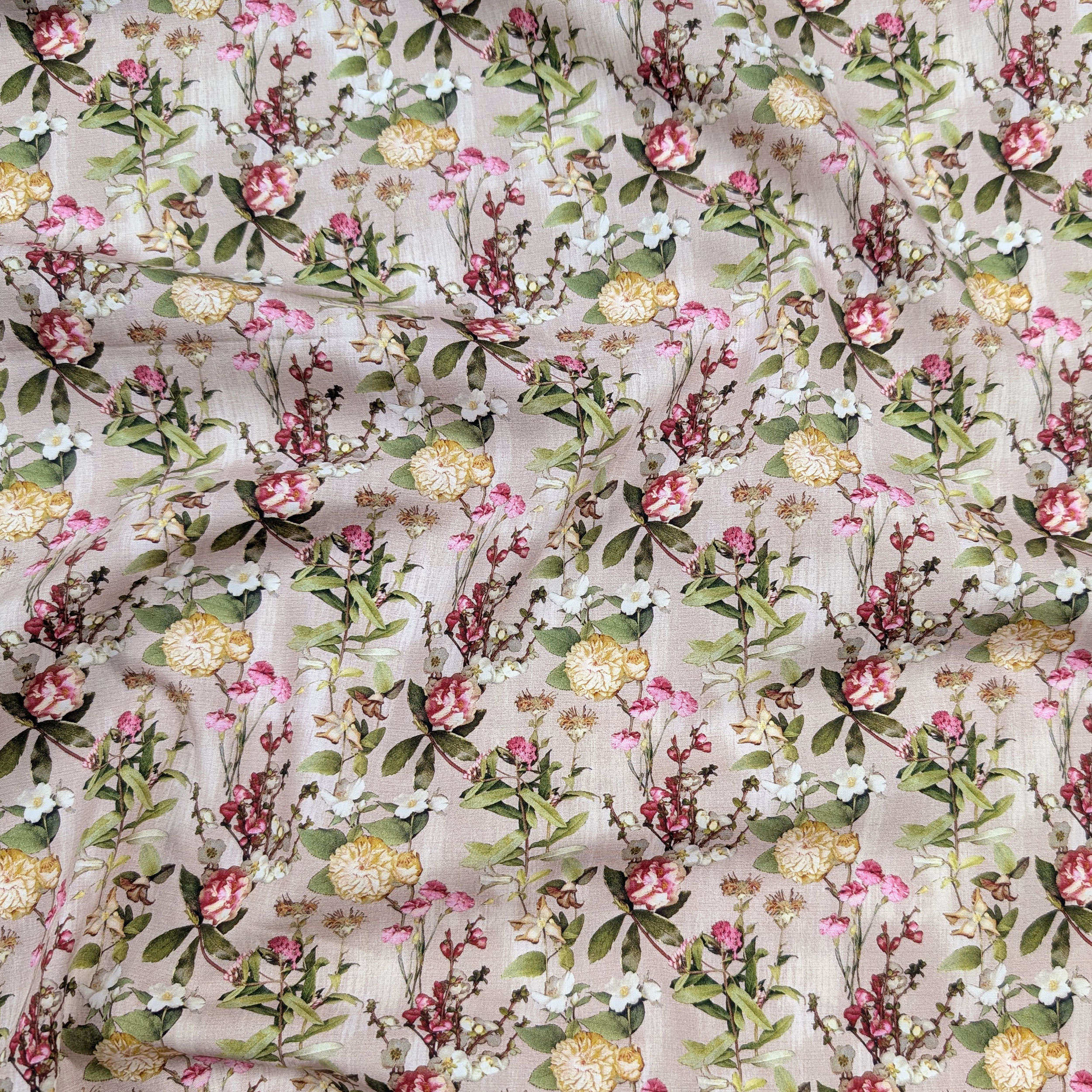 Floral Cotton Poplin Fuchsia and Yellow Flowers Image