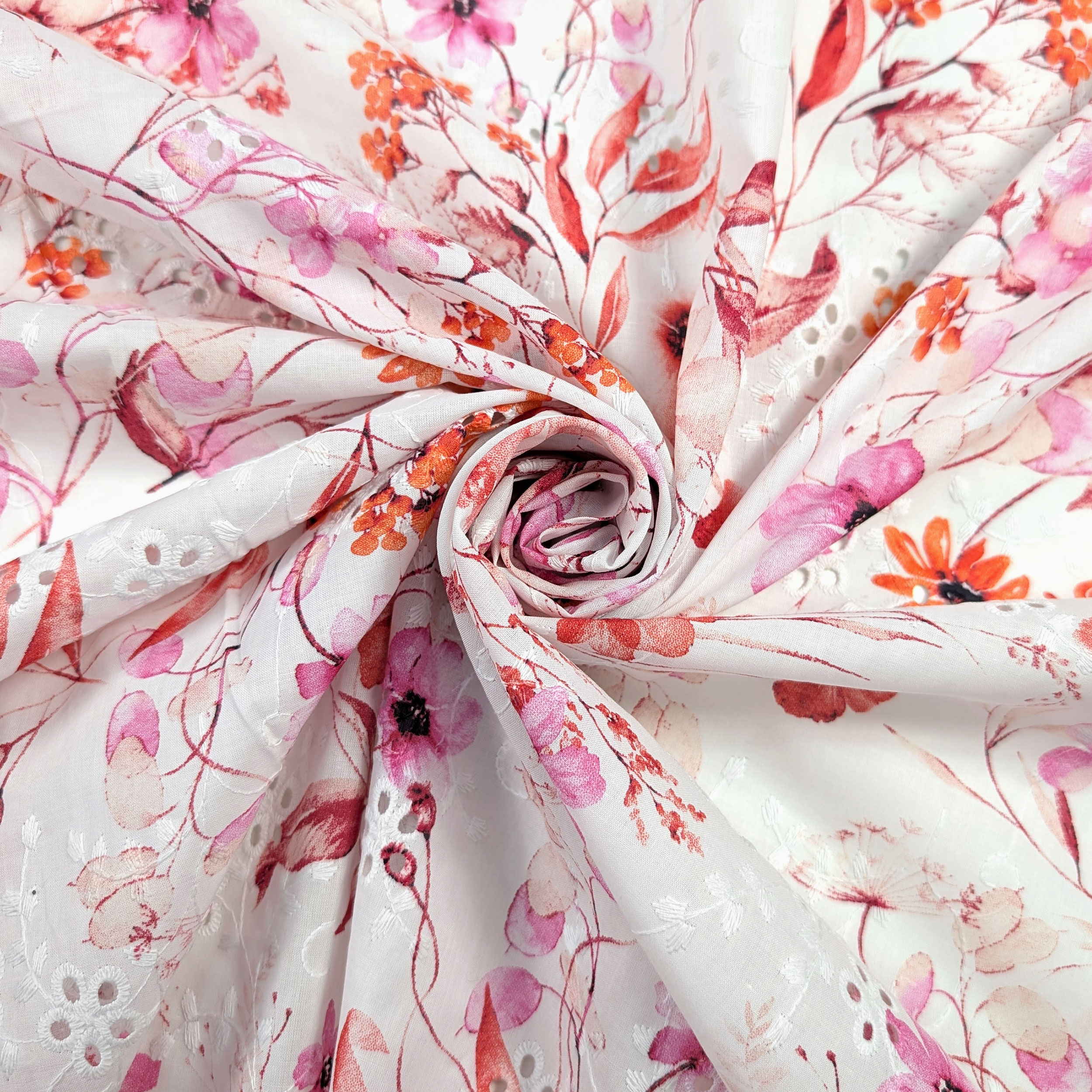 Sangallo Cotton Red and Pink Flowers Image