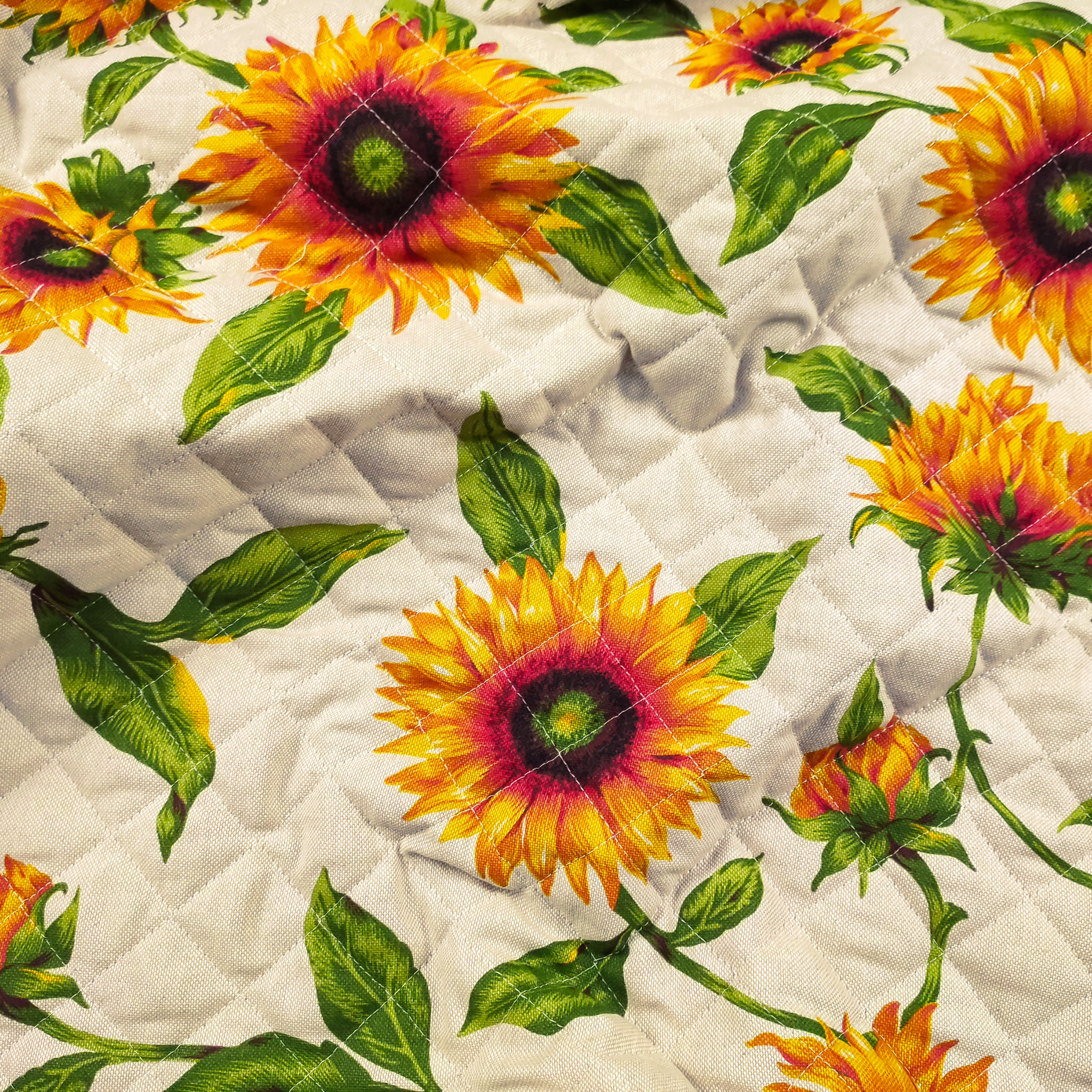 Sunflowers Quilted Fabric Beige Background