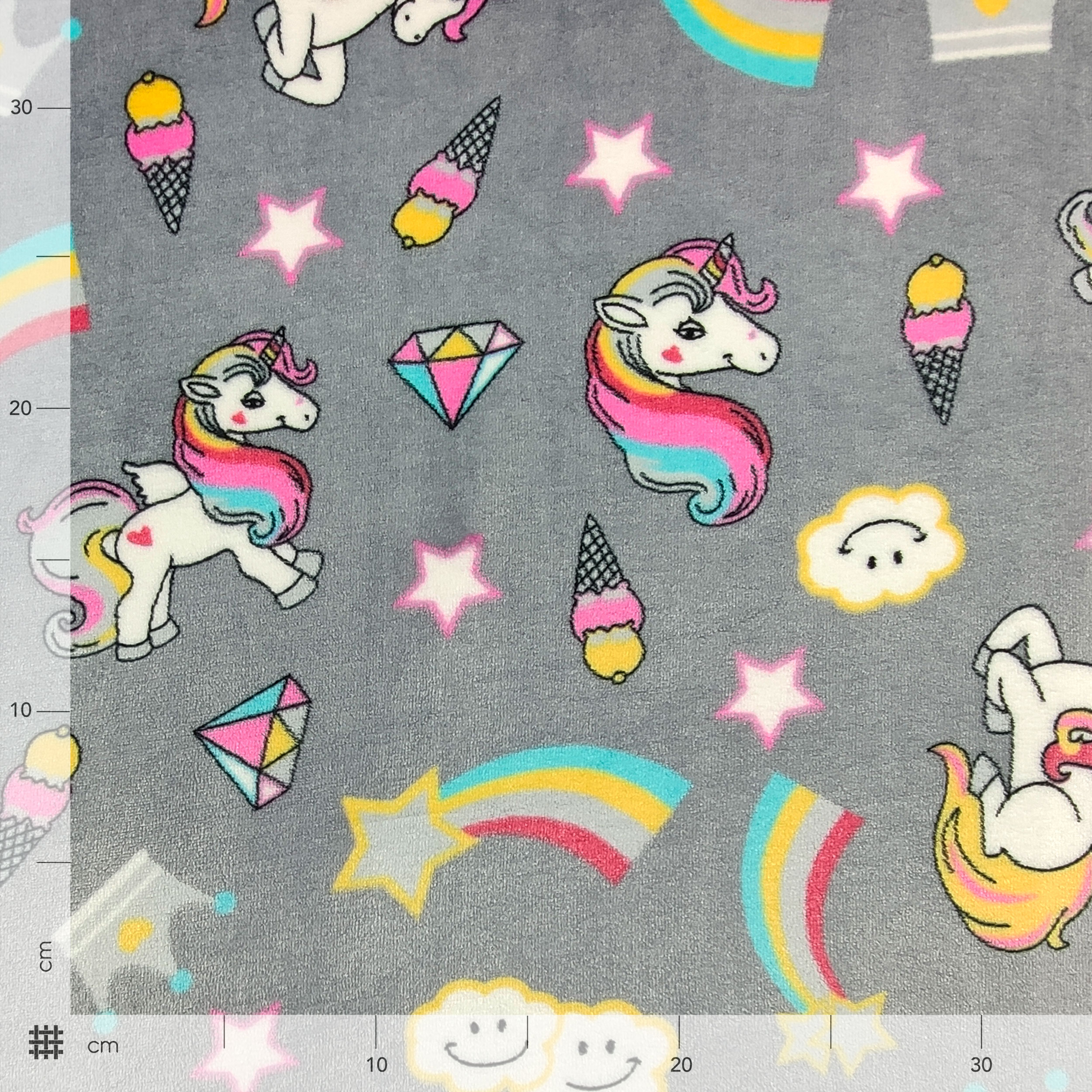 Vellón Mano Cachemira Unicornios Fondo Gris