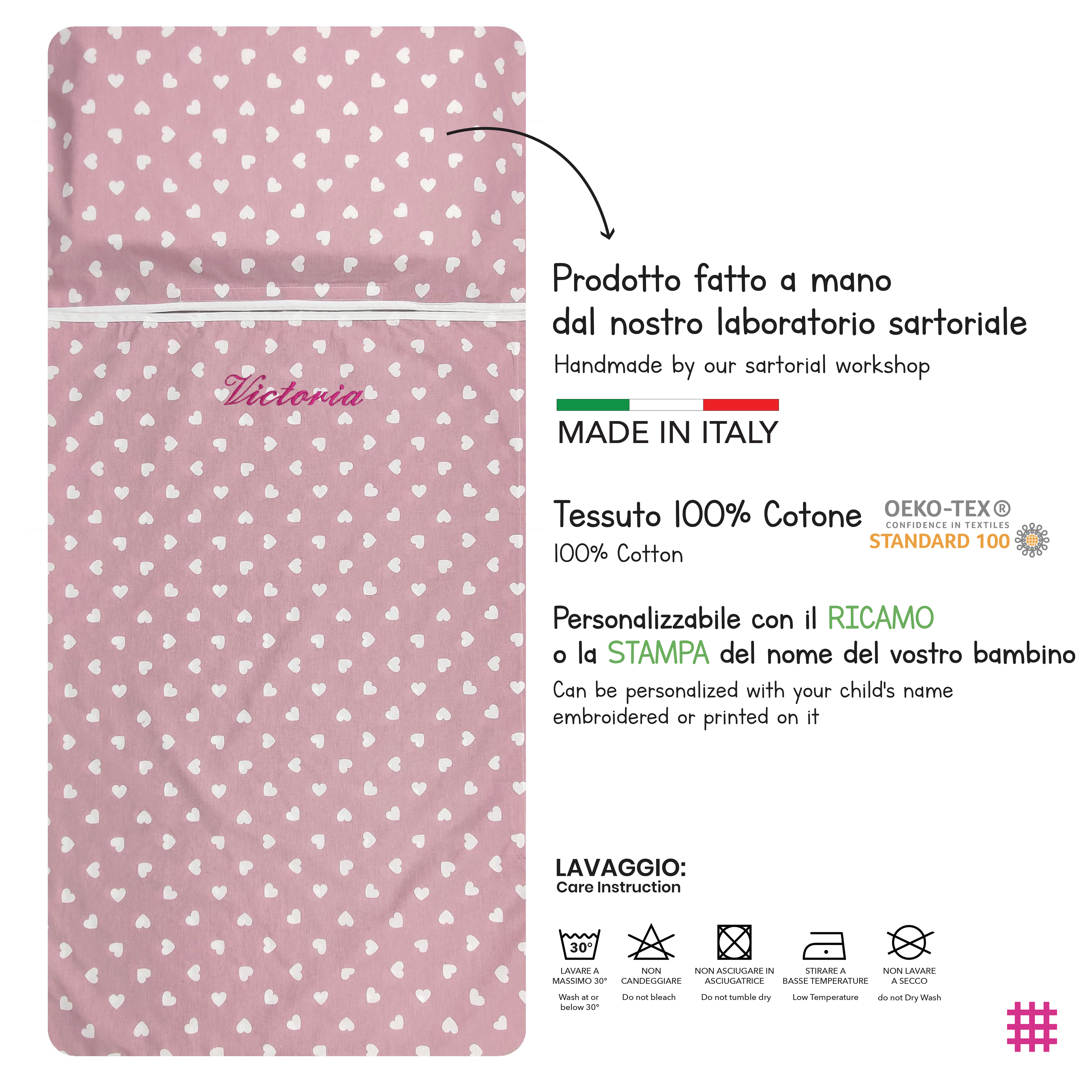 Summer Sleeping Bag White Hearts with Antique Pink Background Image