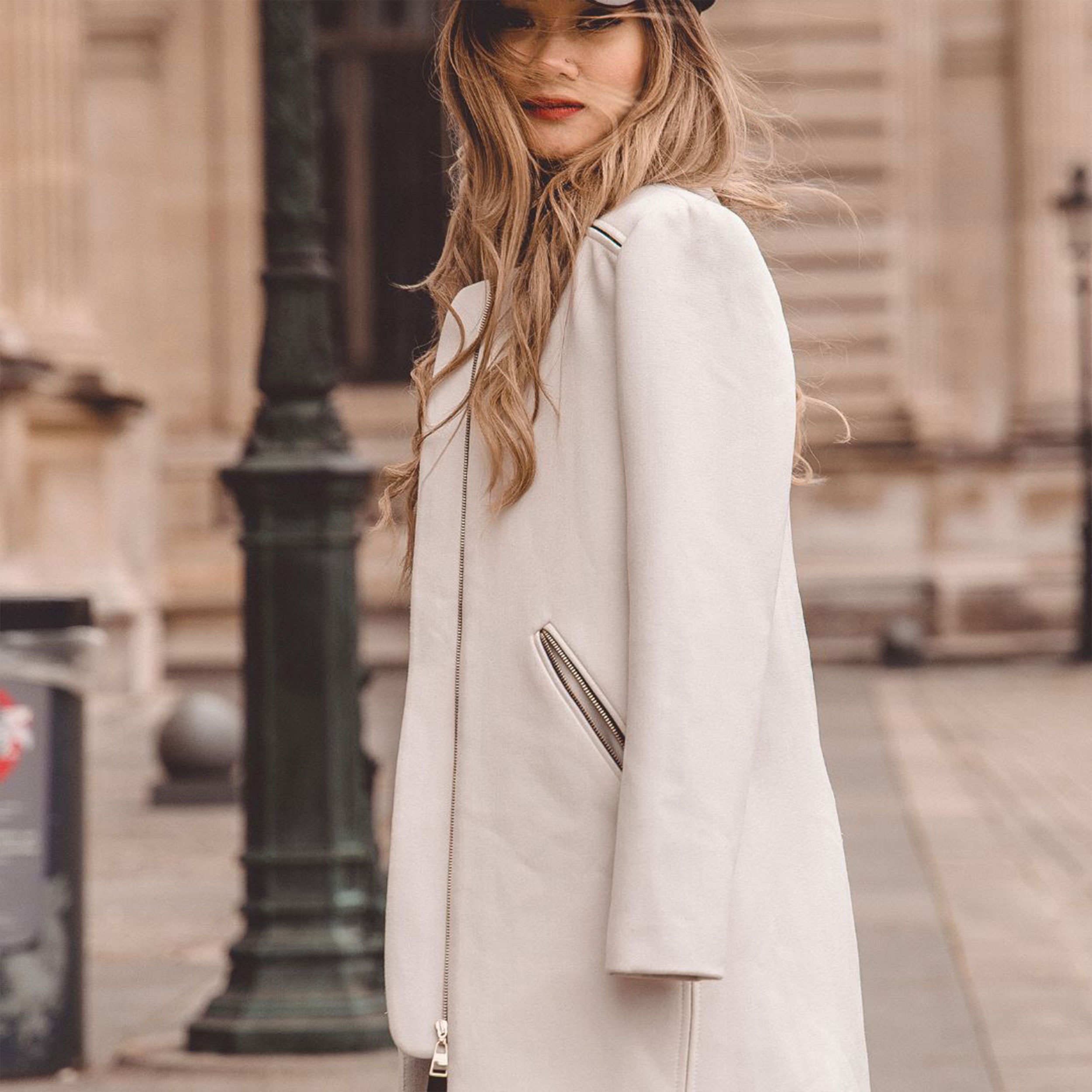 Manteau d'hiver extensible Crème Couleur unie