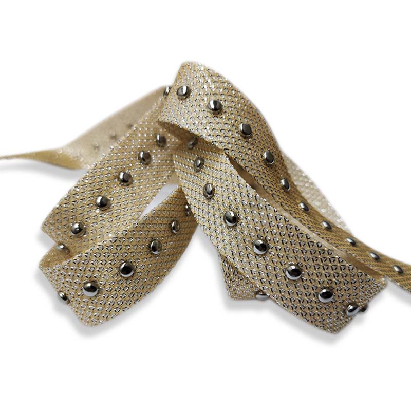Passementerie Mini clous ronds sur fond de lurex beige