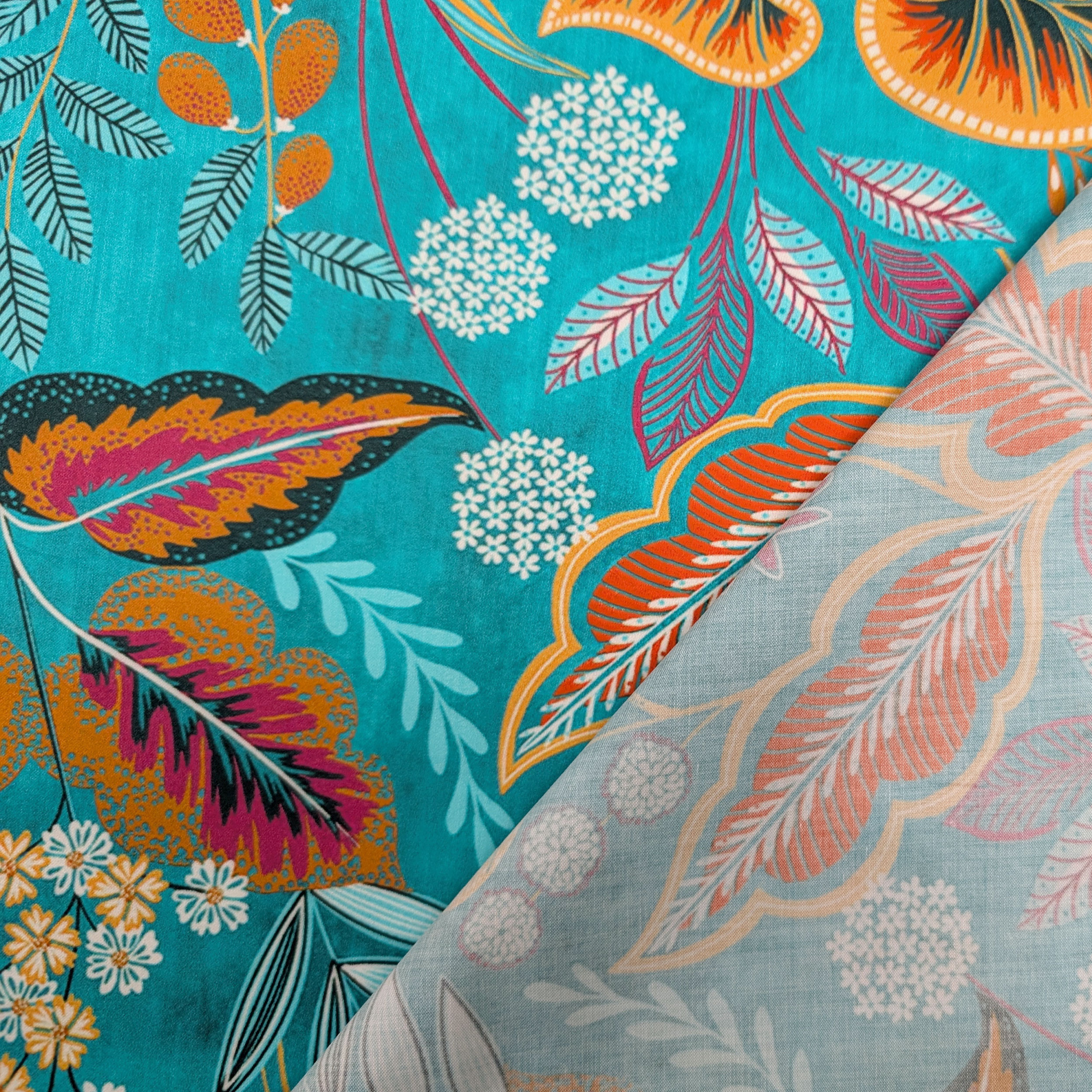 Botanical Fantasy Cotton Satin Turquoise Image