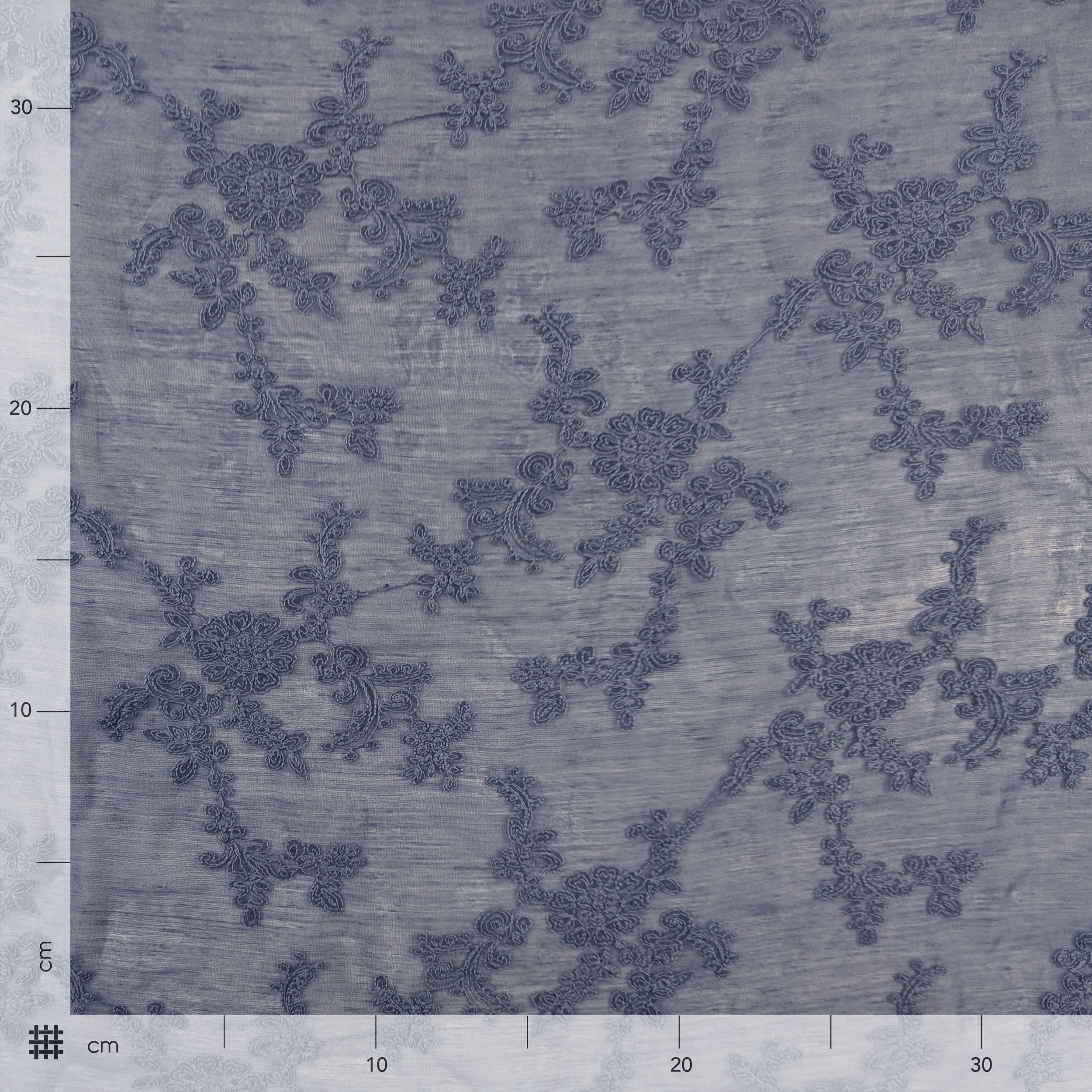Blue Embroidered Muslin Cloth with Flowers, 80x135 cm Image
