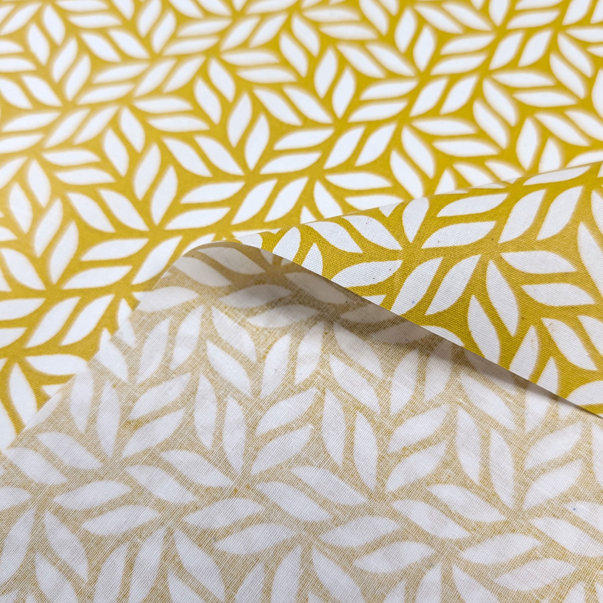 Enduite Tablecloth Fabric Stain-Free Mustard Abstract Leaves Image