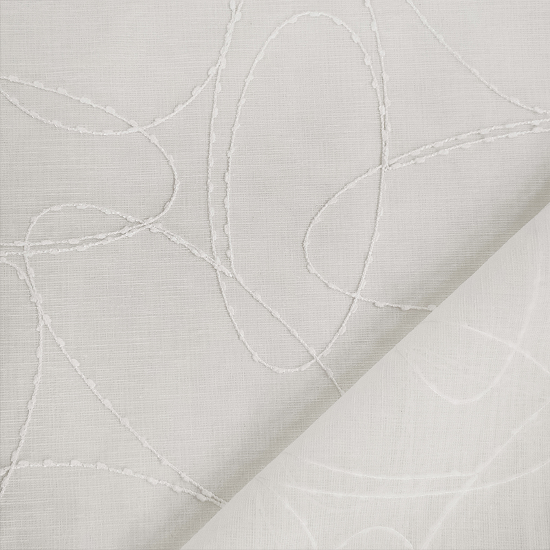 Curtain Fabric with Natural Circular Embroidery Image