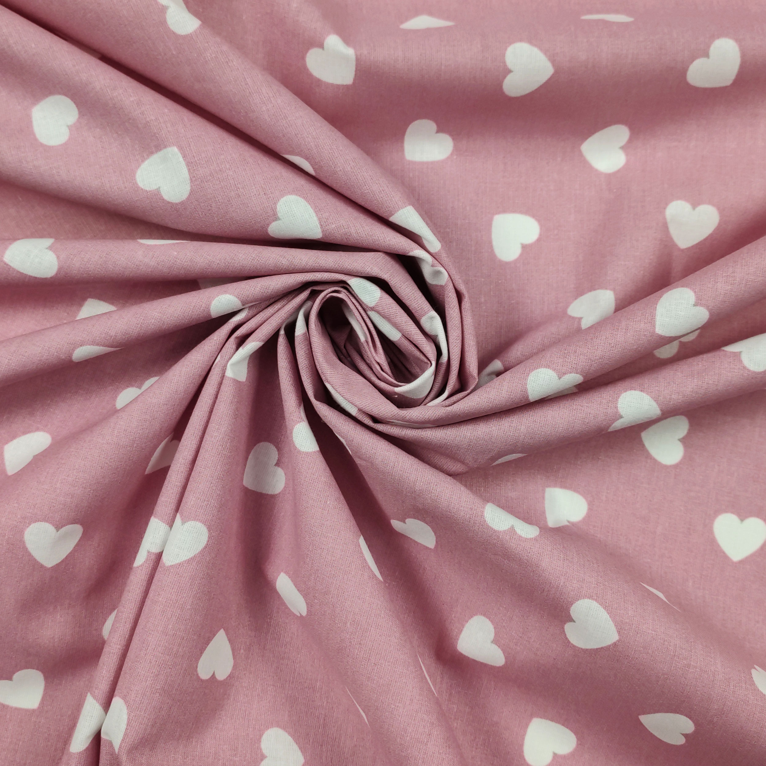 Coton découpé Coeurs blancs sur fond rose antique 50x145 cm Image
