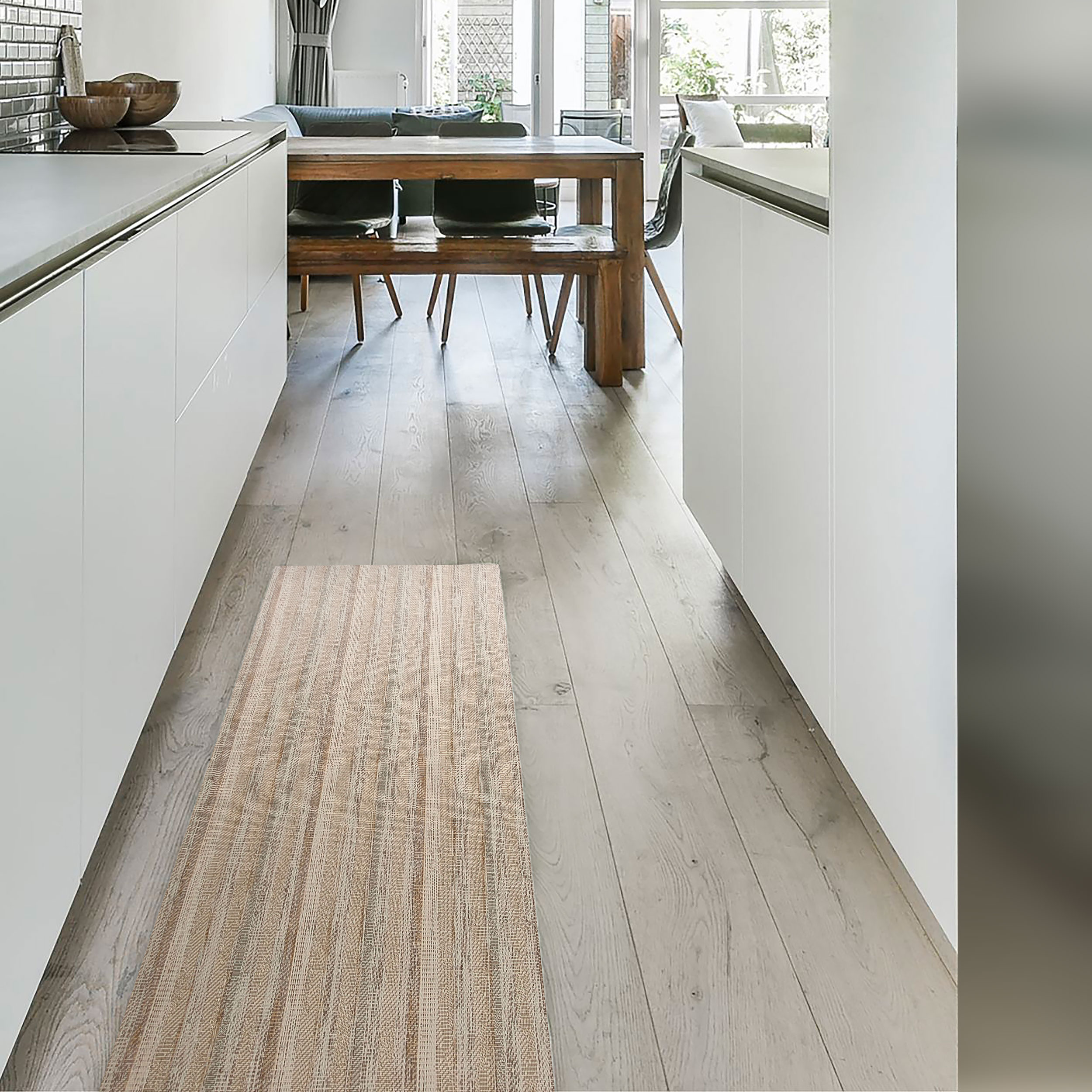 Alfombra de cocina a rayas Lurex beige