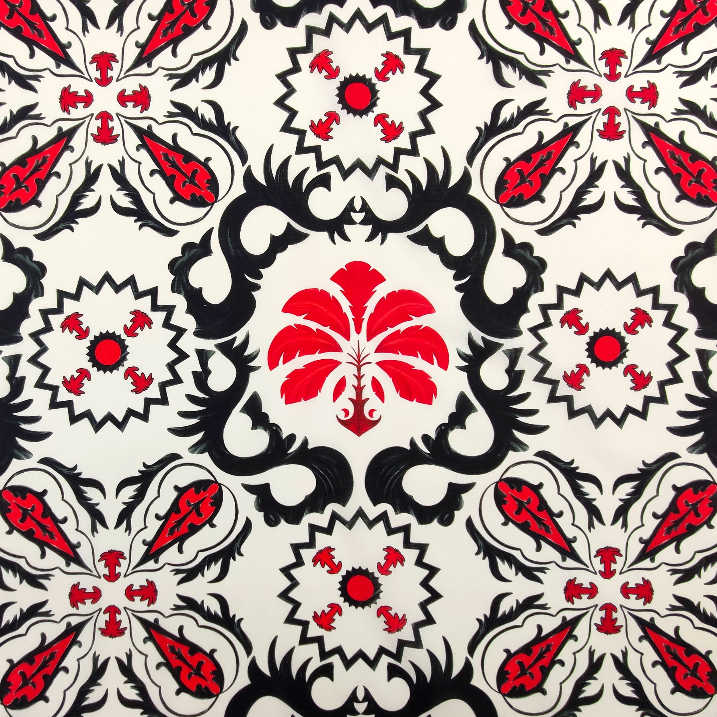 Baumwollstoff Arabesc Blumen Schwarz und Rot