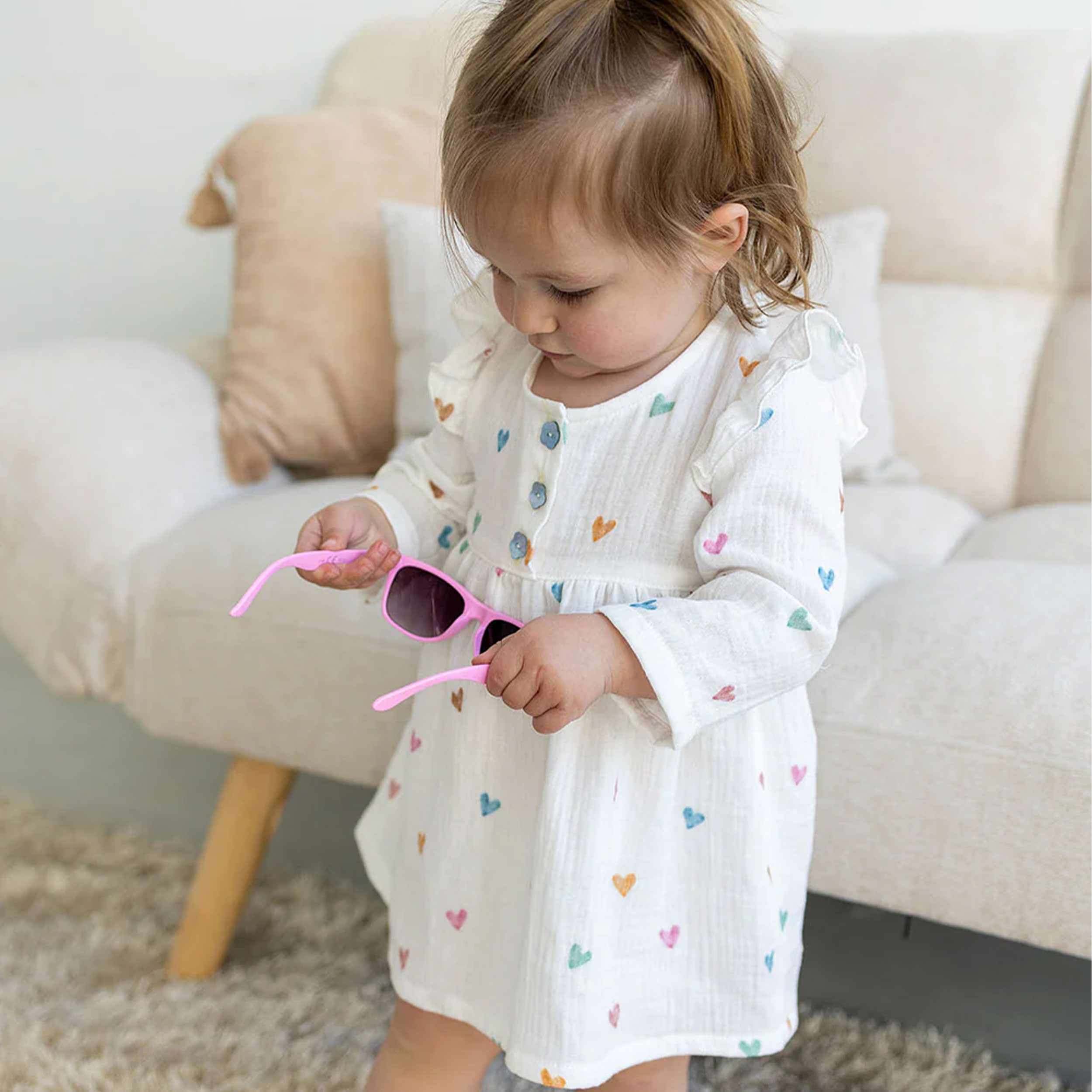 Cutout muslin cotton muslin coloured hearts 90x130 cm Image