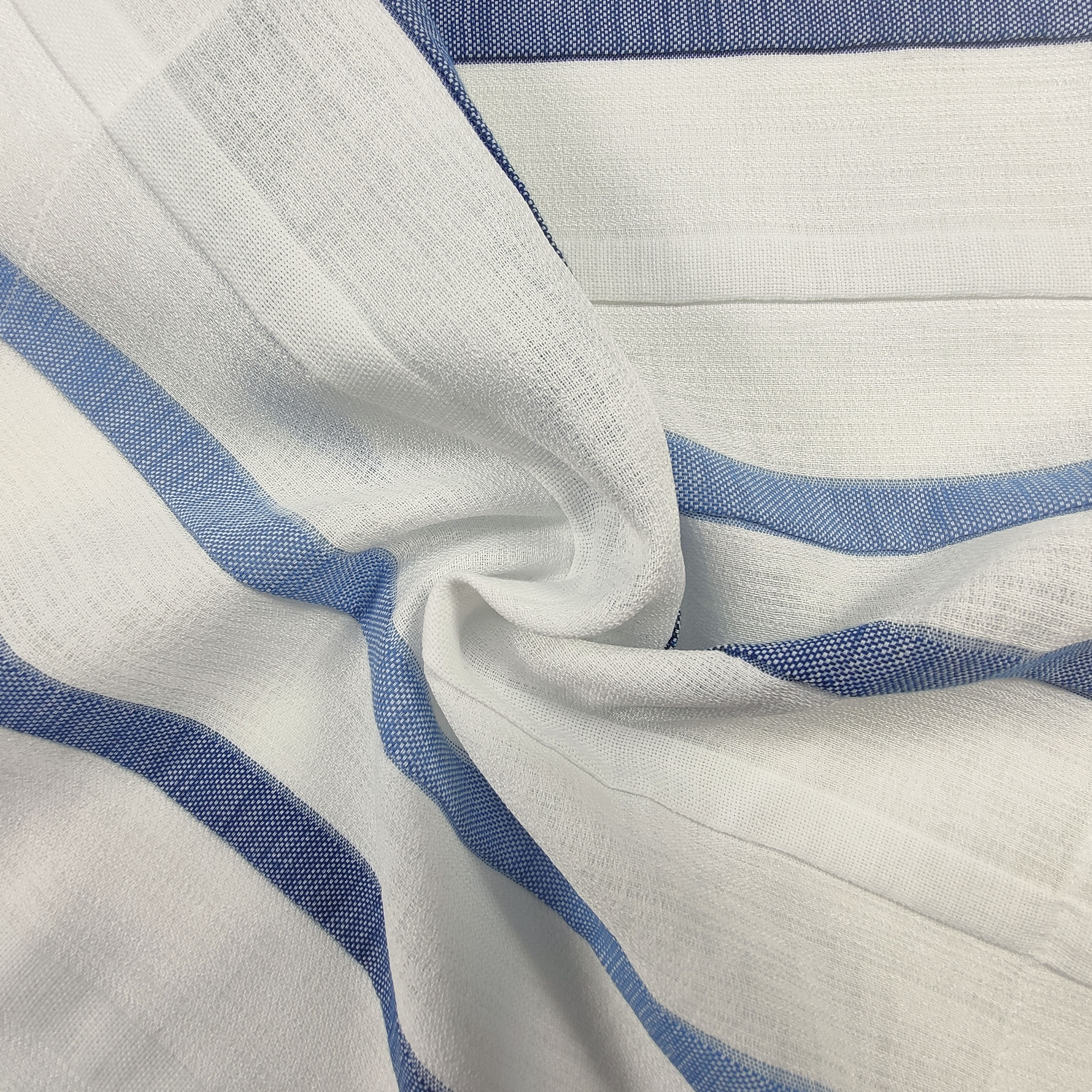 Curtain Fabric Blue Steccato Effect