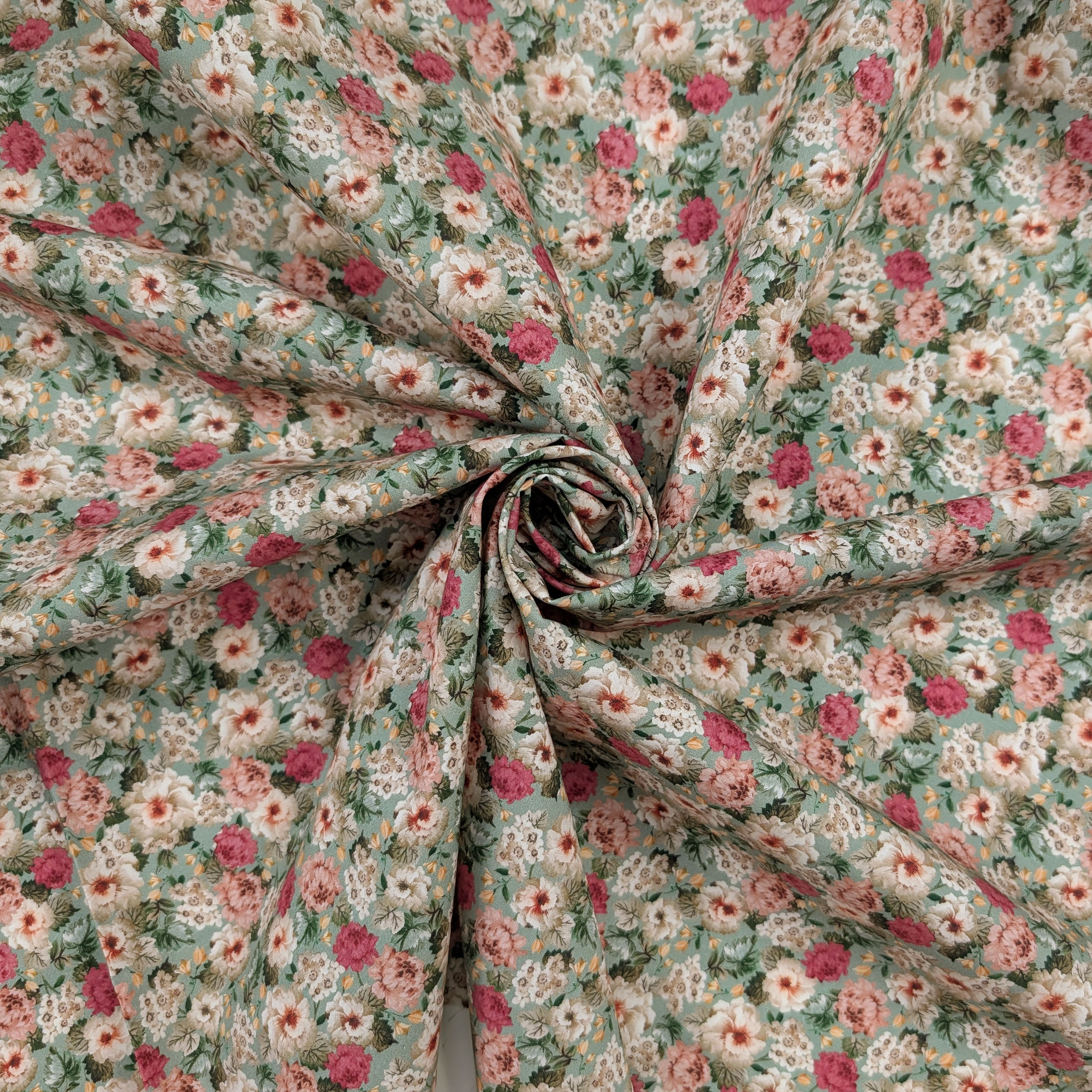 Poplin Cotton Romantic Bouquet Green Image