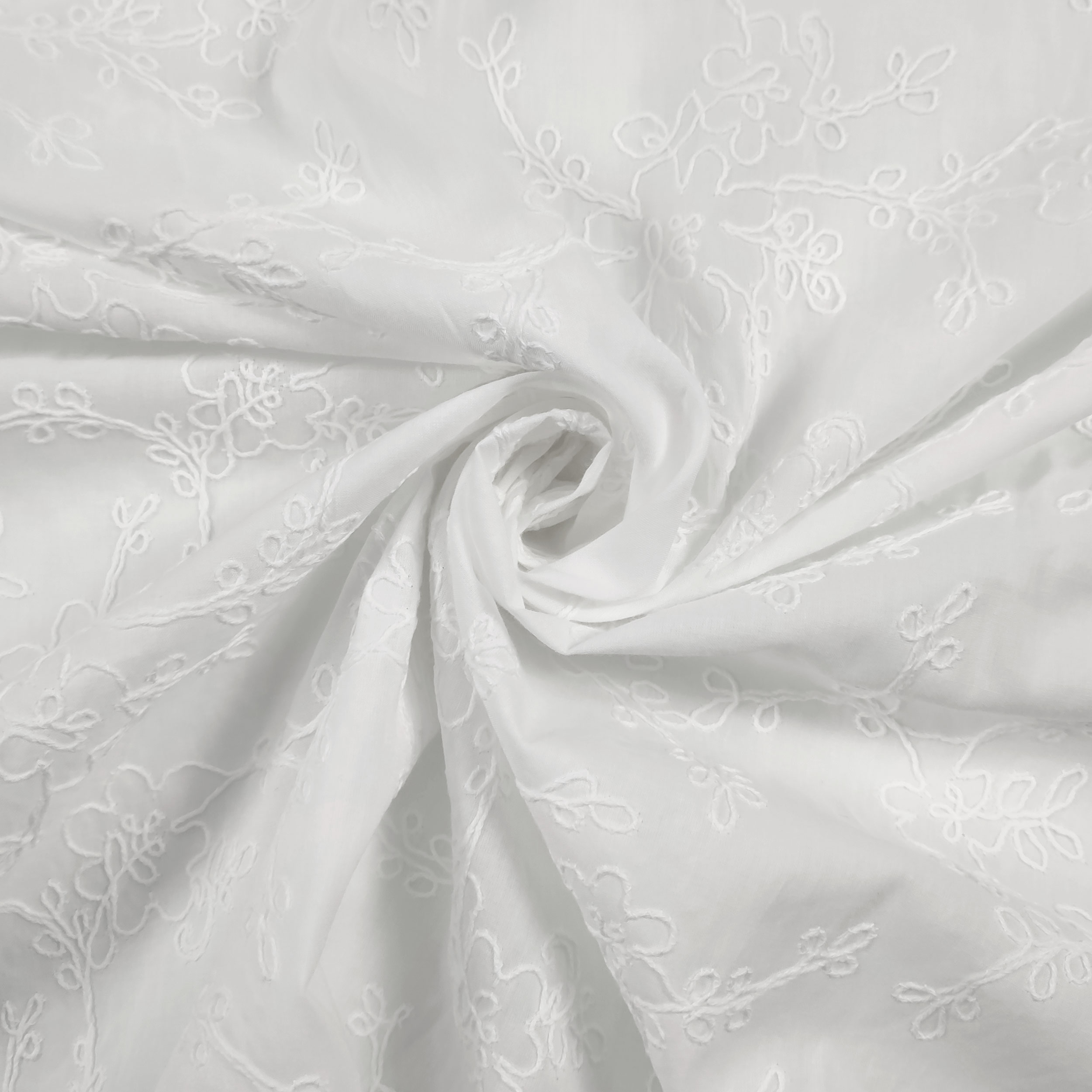 White Cotton Sangallo Floral Embroidery Image