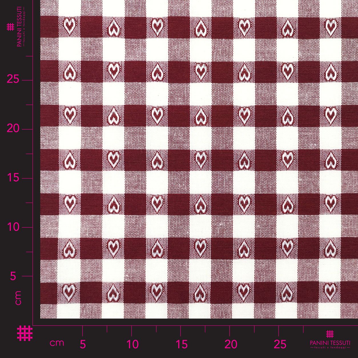 Tissu découpé teint en fil pour nappe Coeurs Bordeaux 100x140 cm Image