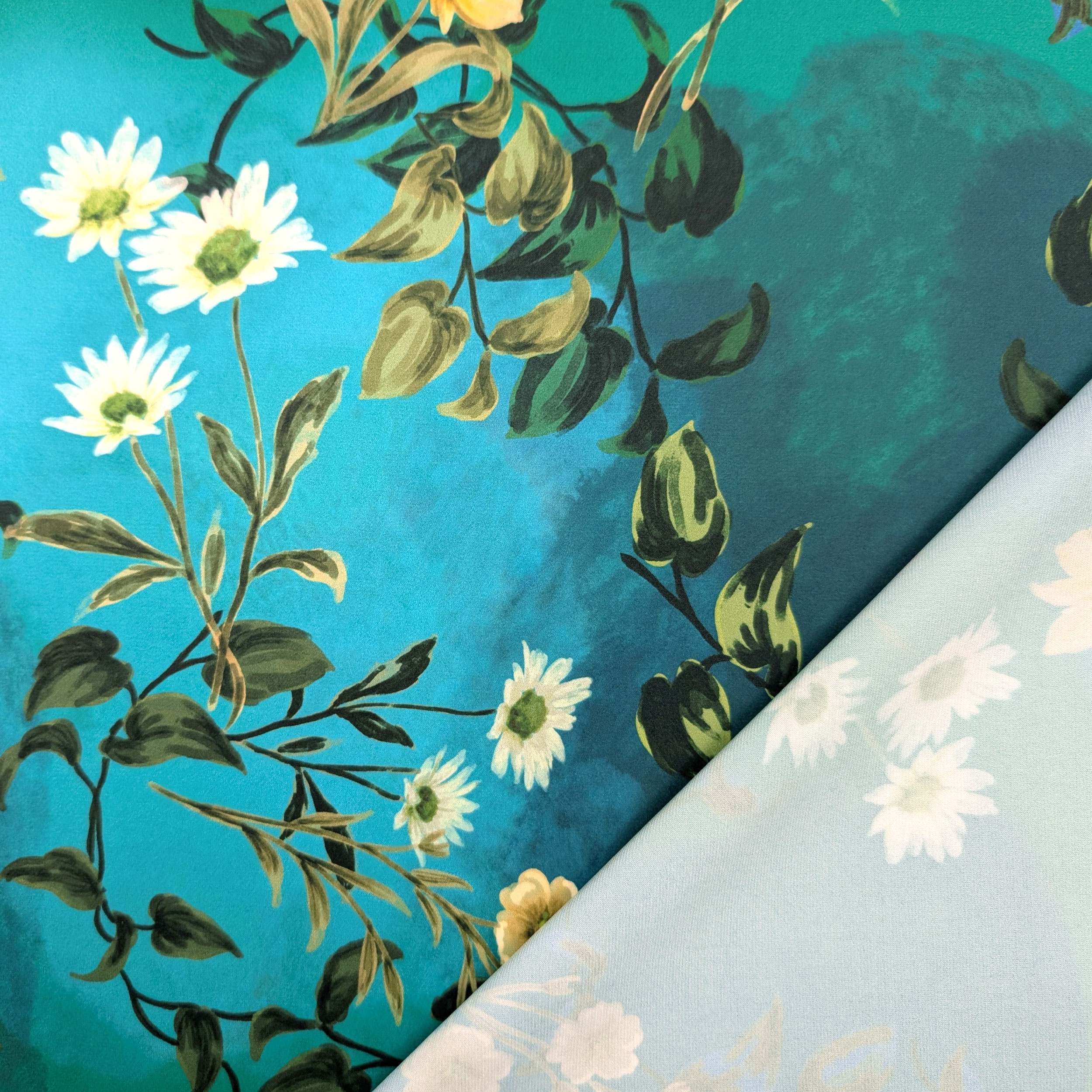 Cutout with Flowers on Blue Green Background 70x145 cm Image