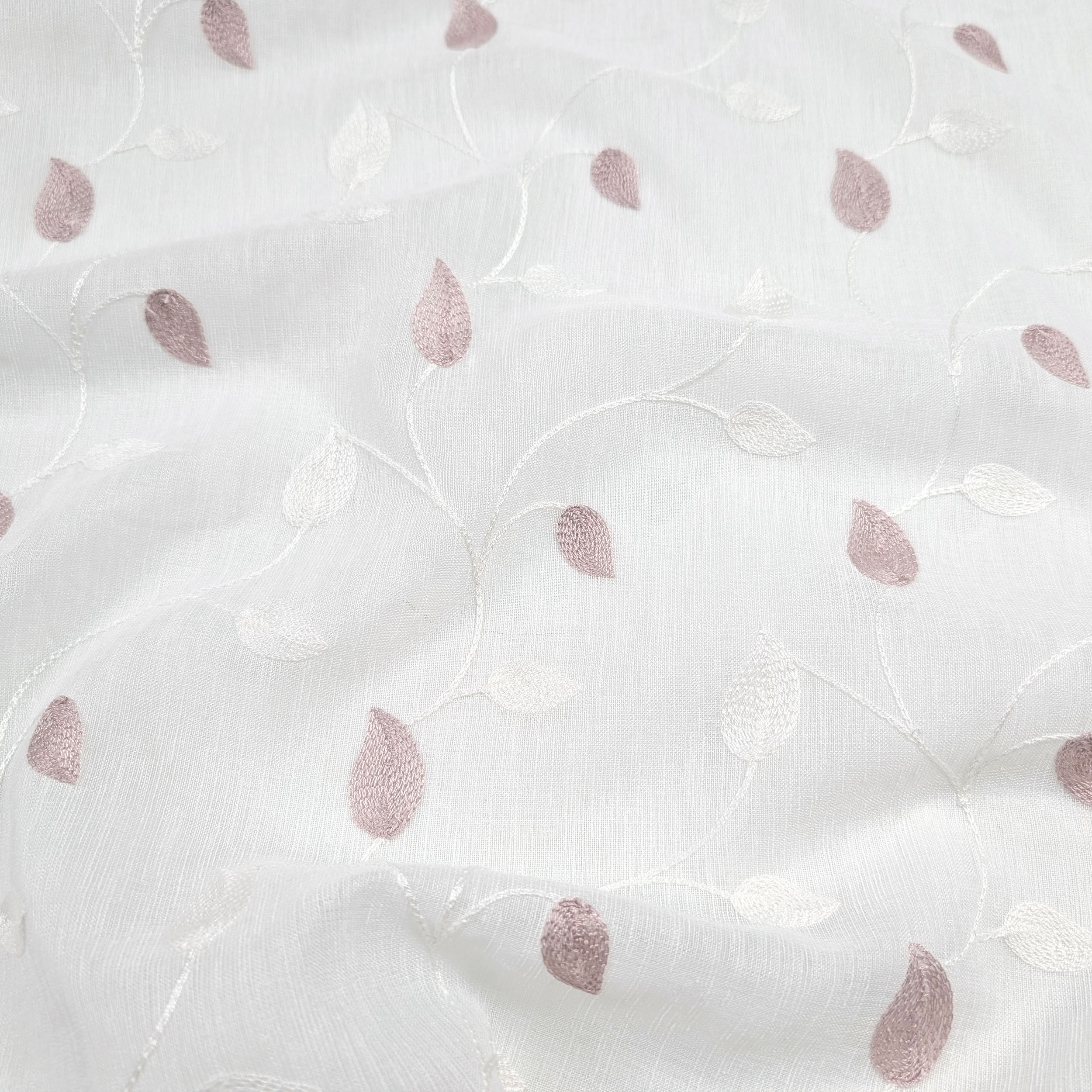 Curtain Fabric Embroidered Leaves Pink Image