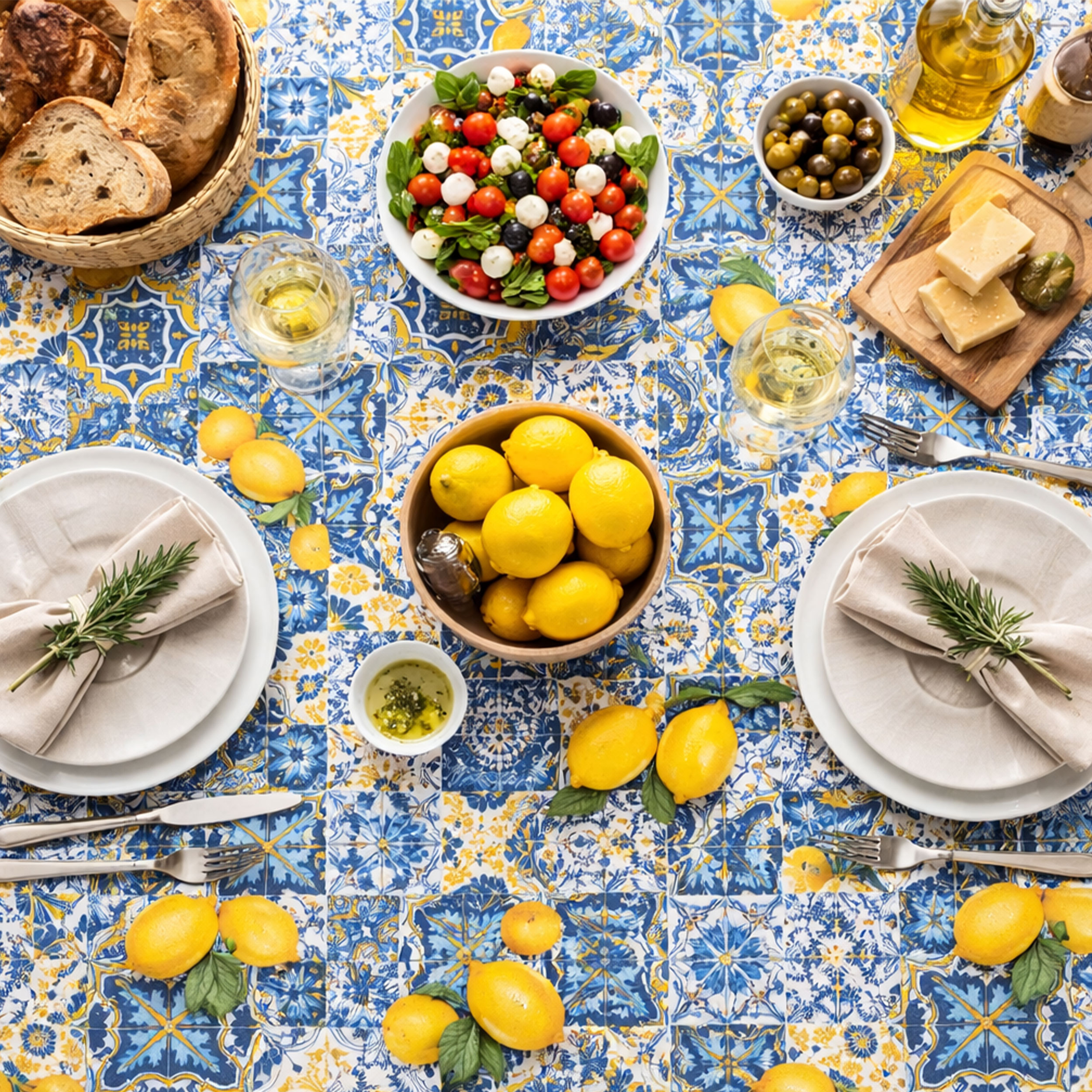 Fabric for Resin Tablecloth Majolica and Lemons Image