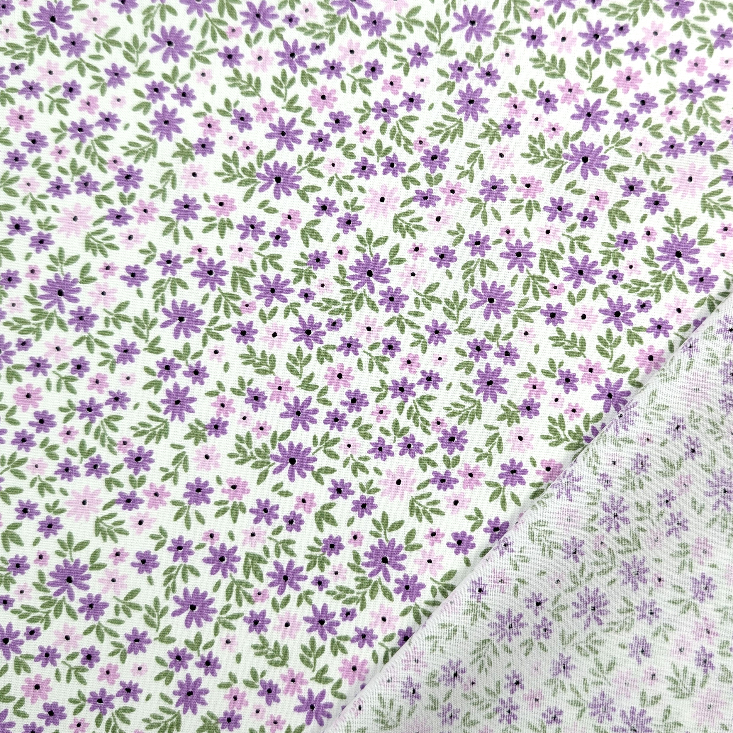 Cotton Poplin Purple and Lilac Flowers