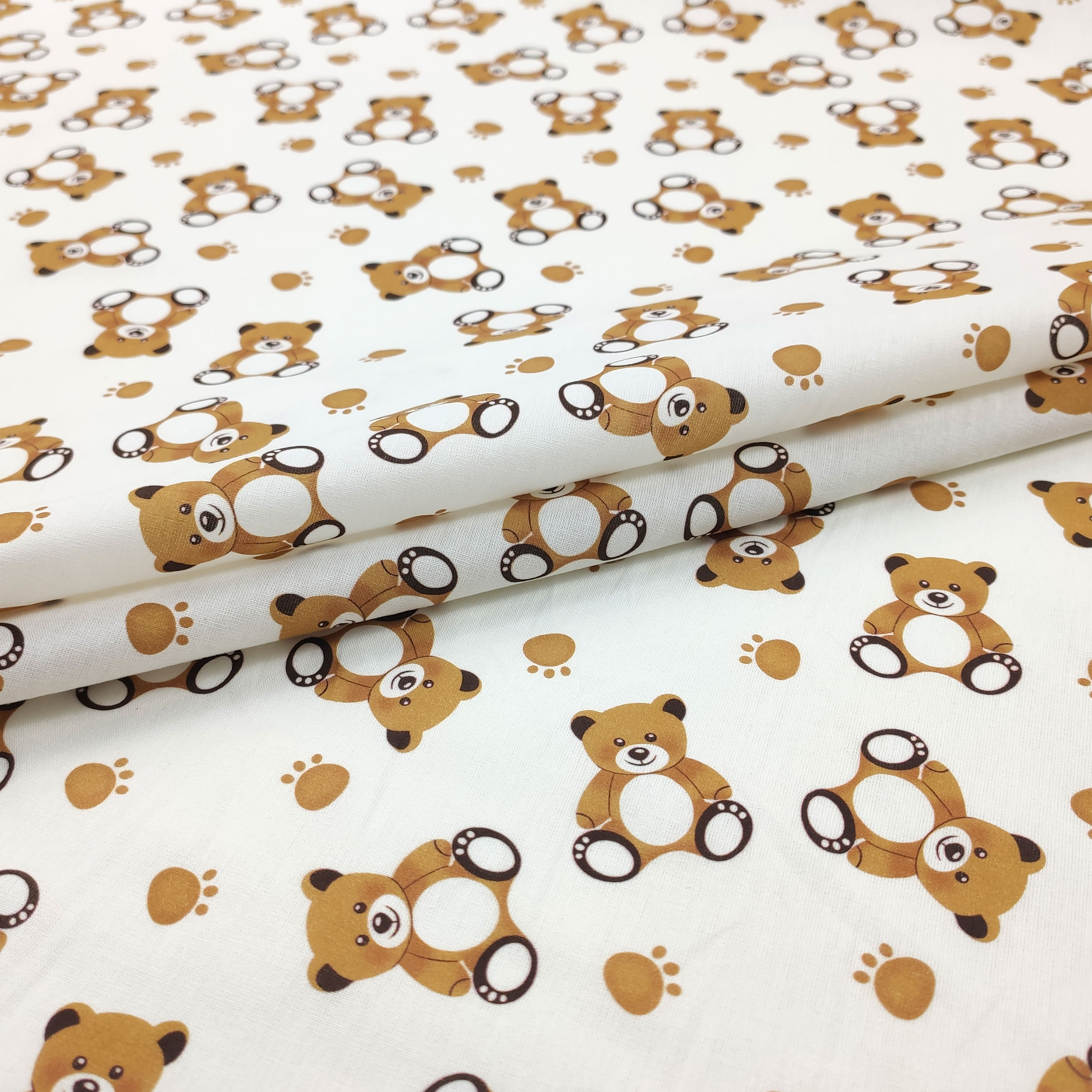 Tissu de coton Petits Oursons Fond blanc