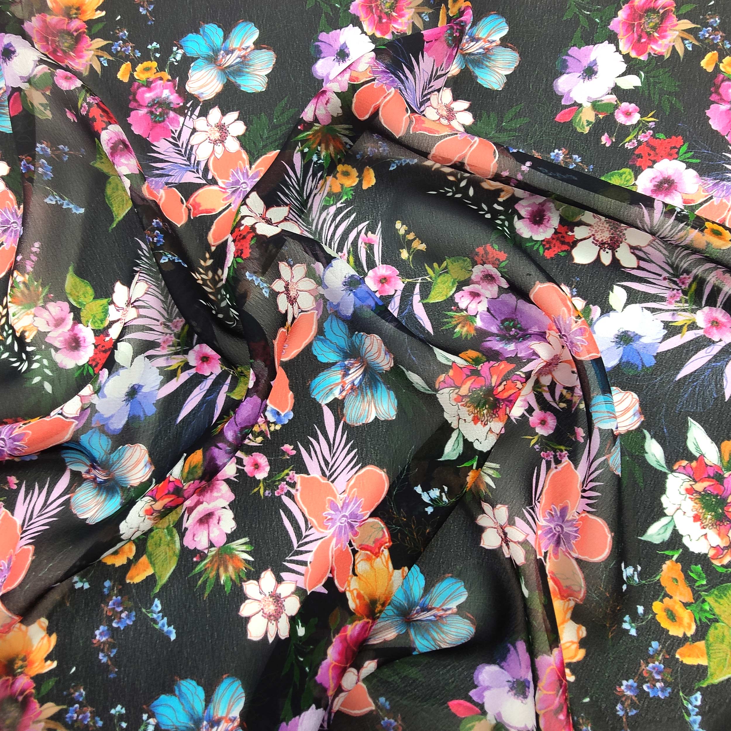 Chiffon Mixed Silk Colourful Floral Fantasy