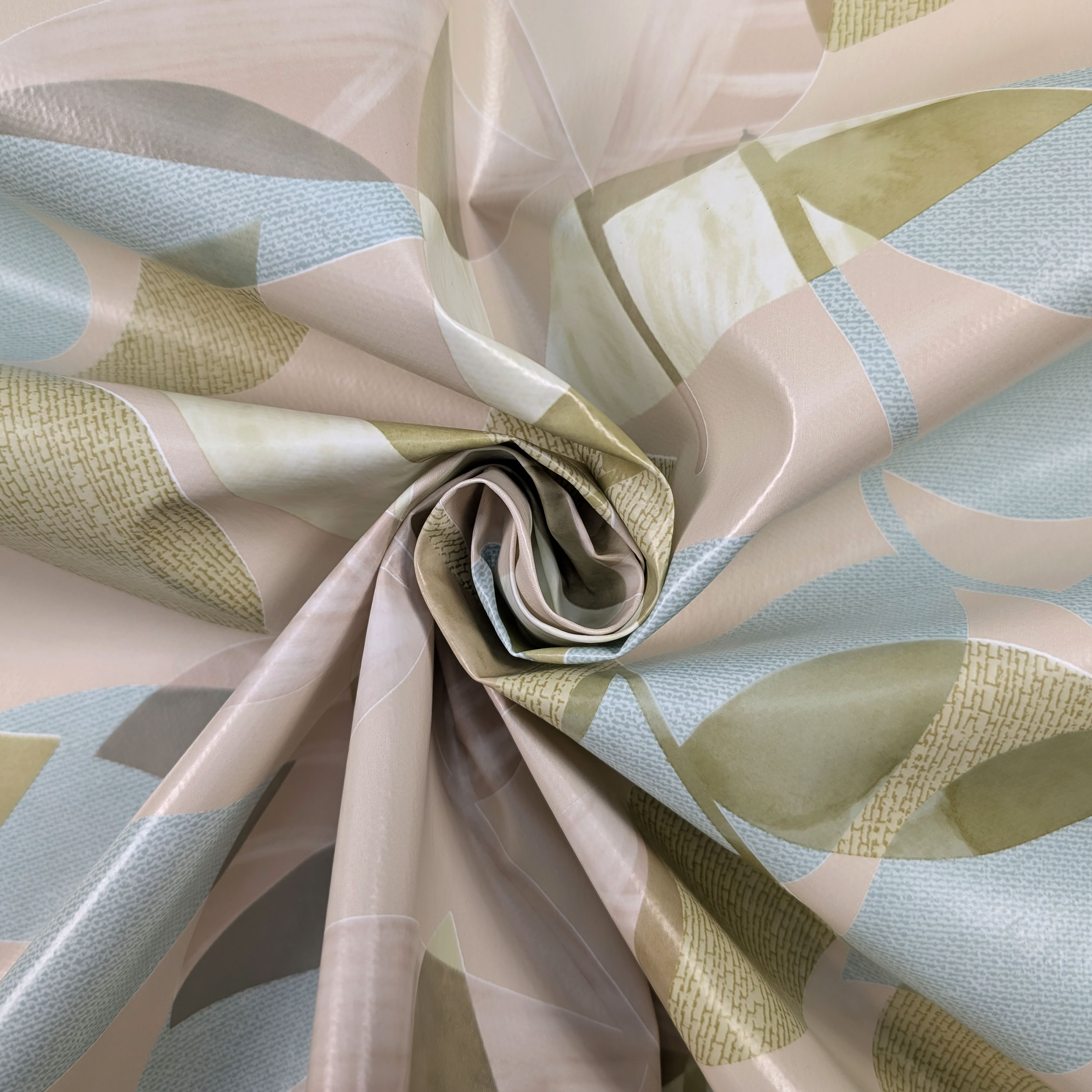 Fabric for Plastic-coated Tablecloth Green and Blue Leaves Image