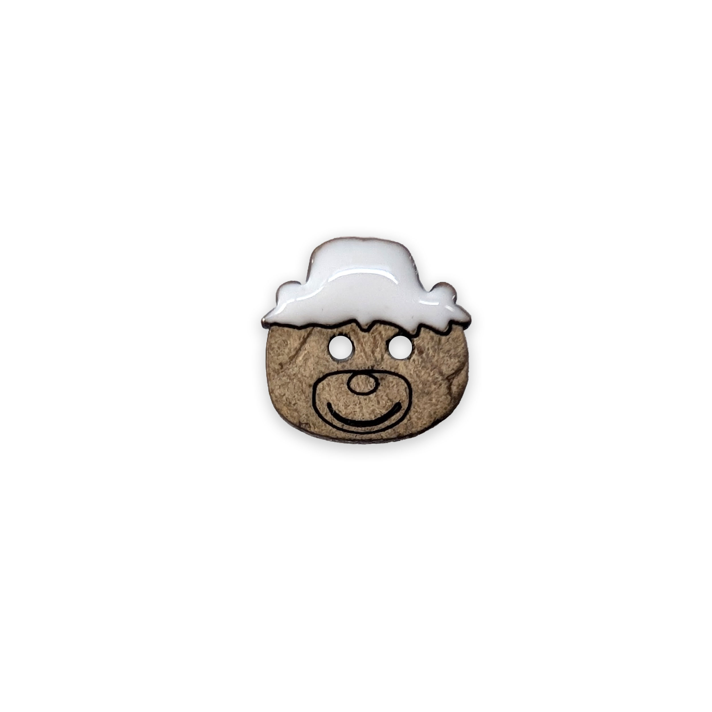 Wooden Button Teddy Bear with Hat White 2 Holes Image