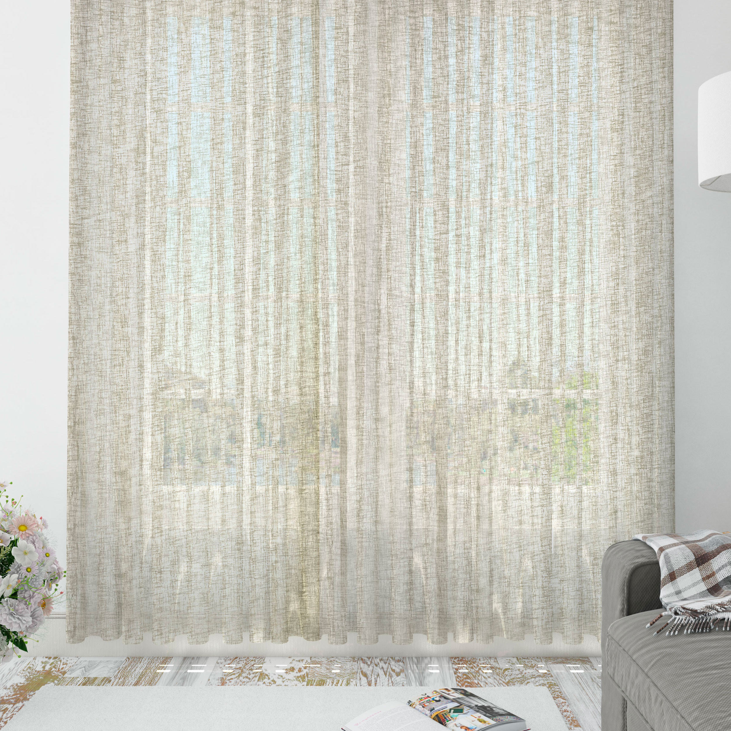Tissu de rideau en faux lin couleur unie beige Image