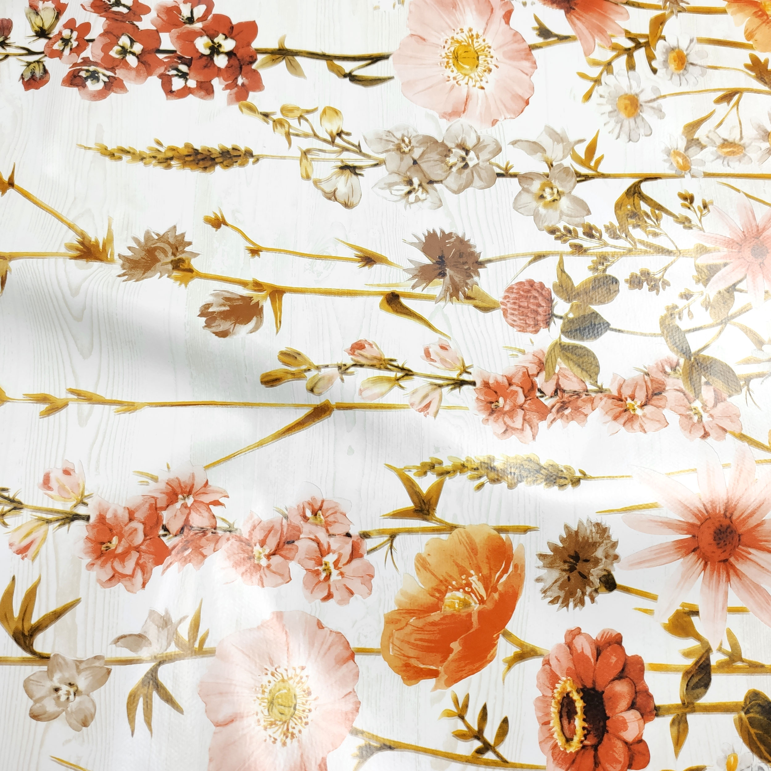 Fabric for Plastic-coated Tablecloth Orange Flowers